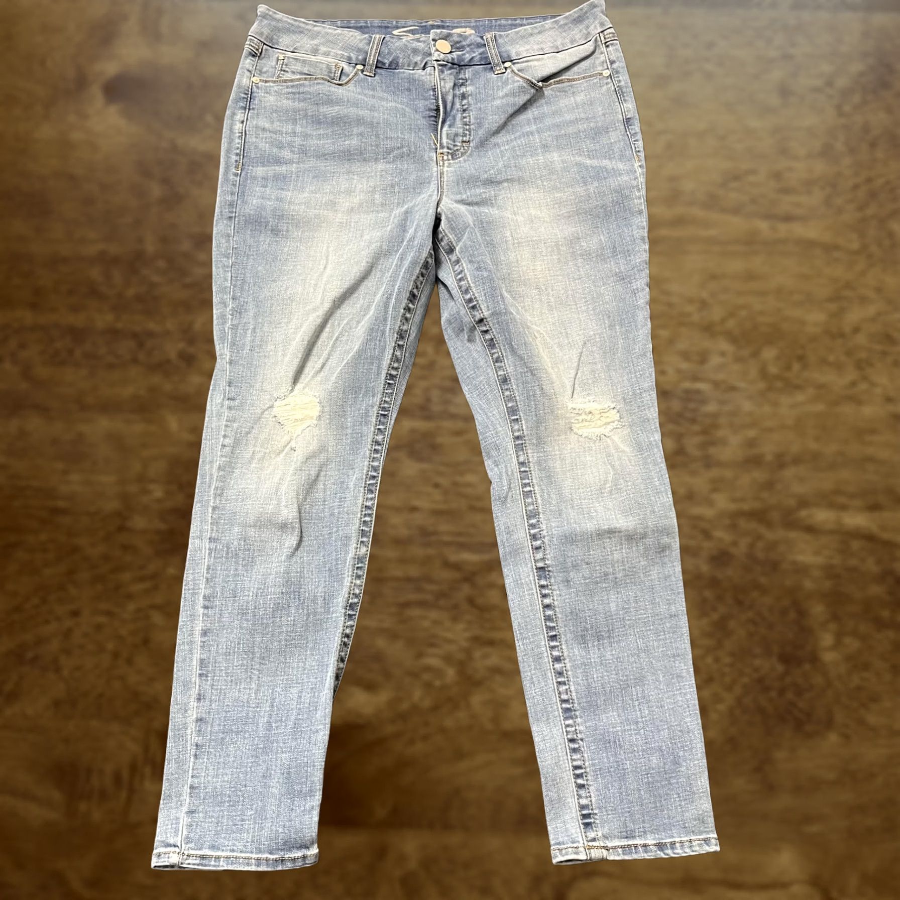 Vintage Seven7 Jeans Womens 16 Light Wash Distressed Skinny Stretch Blue Denim Pants Size 38" / US 16 / IT 52 - 1 Thumbnail