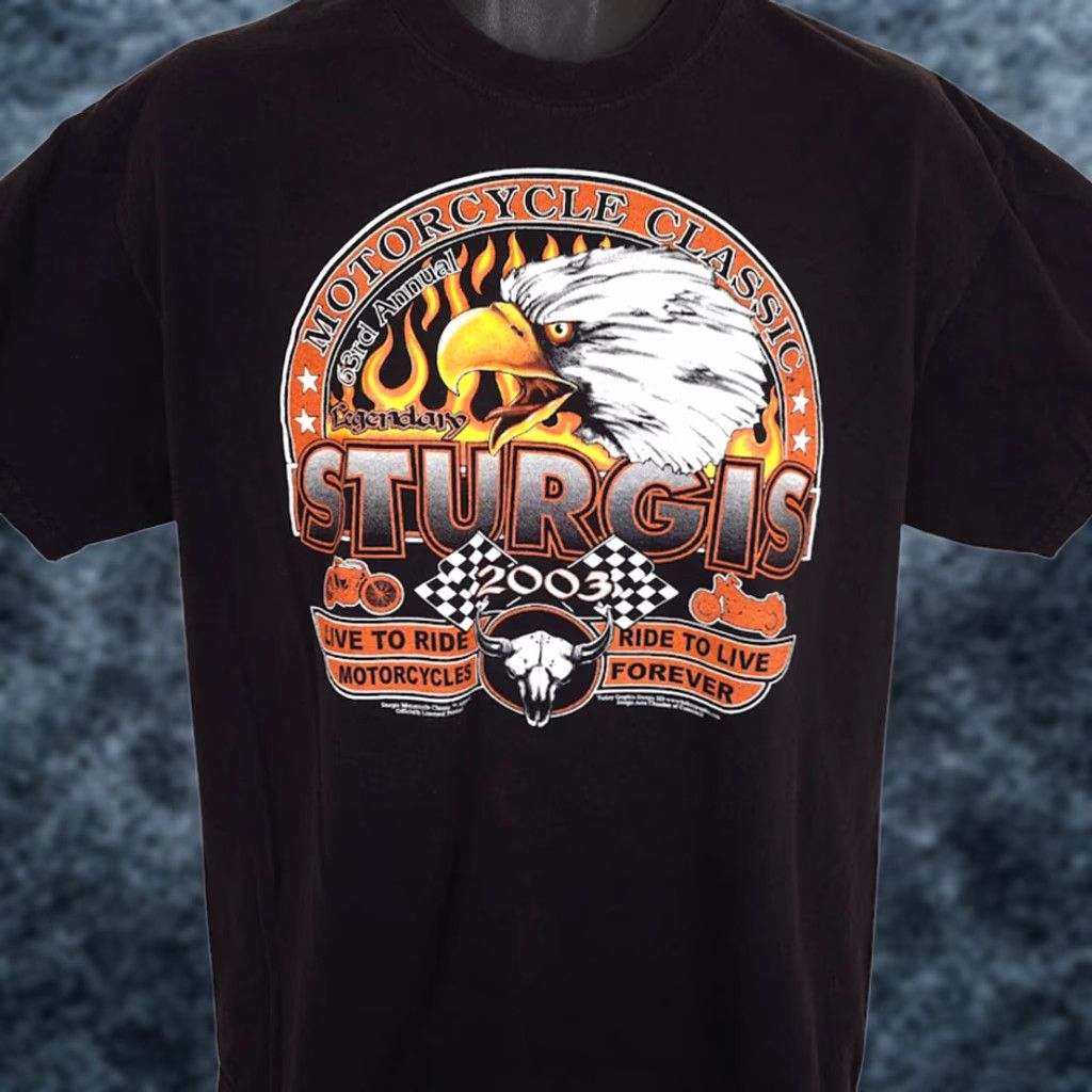 Hanes VINTAGE Sturgis T Shirt Mens Size Large Black Y2K 2003 Black Hills Rally Eagle Hanes Shirt Mens Black Hills Rally 2003 Biker Souvenir Size US L / EU 52-54 / 3 - 1 Thumbnail