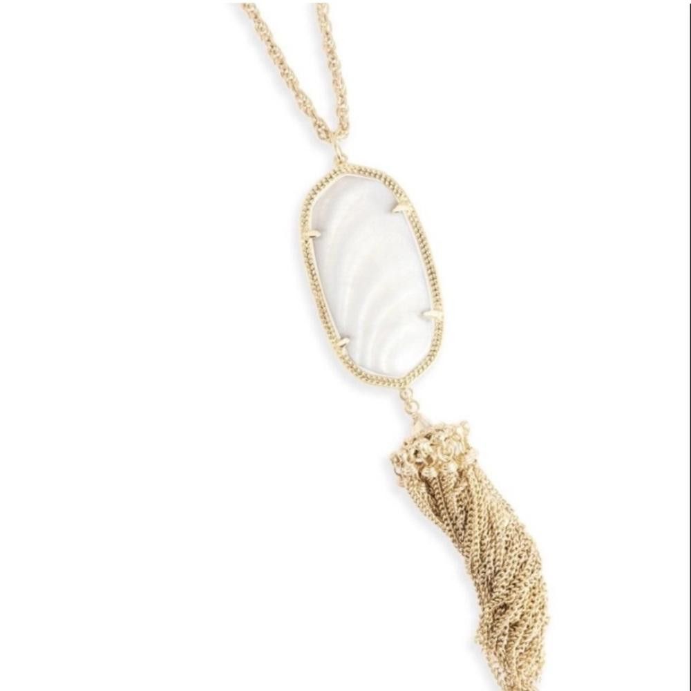 Designer Kendra Scott Rayne Ivory Mother of Pearl Long Gold Necklace Size ONE SIZE - 1 Thumbnail