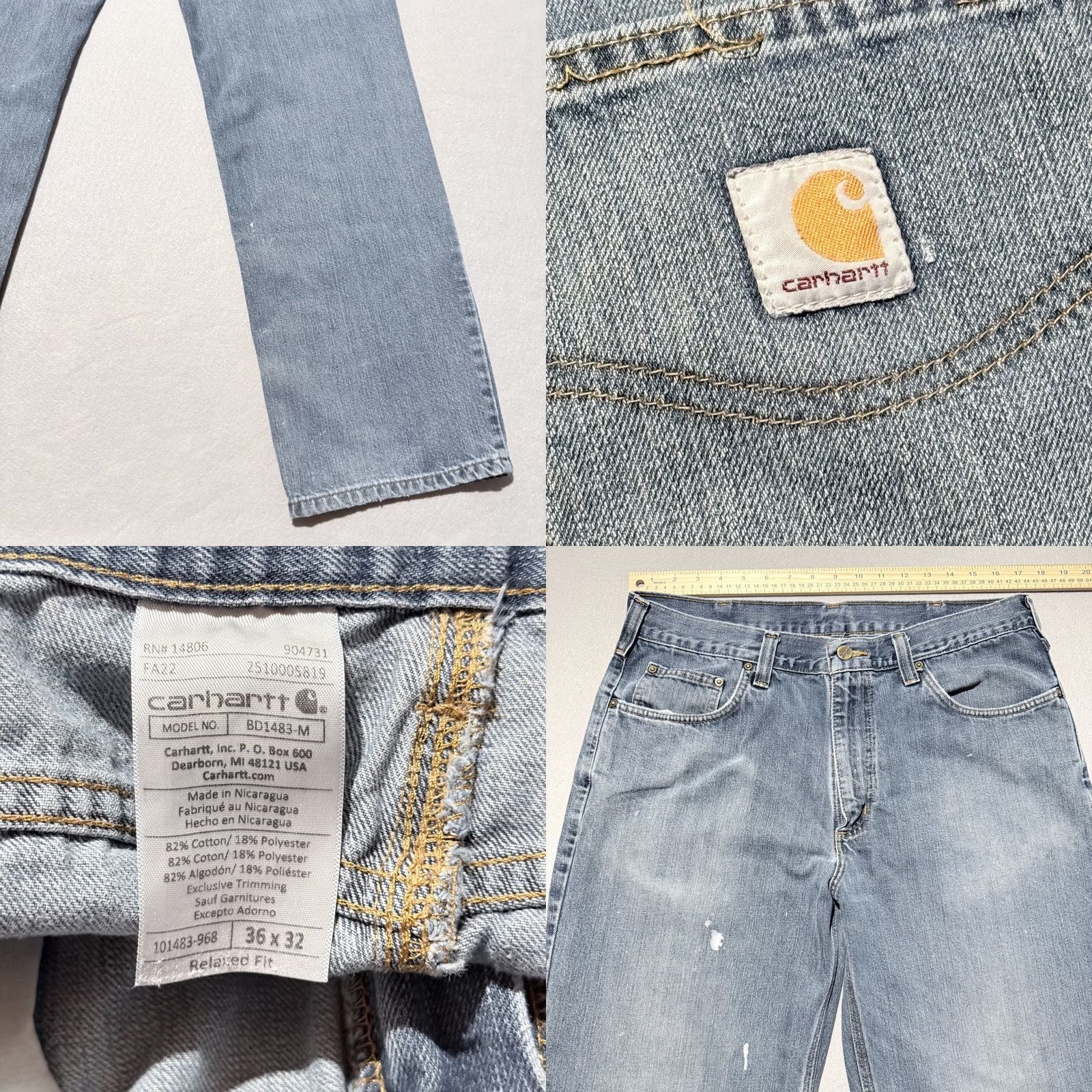 Carhartt Carhartt Jeans Men Blue Denim Mid Rise Relaxed Fit Straight Zip Fly - 34x29.5 Size US 34 / EU 50 - 8 Thumbnail