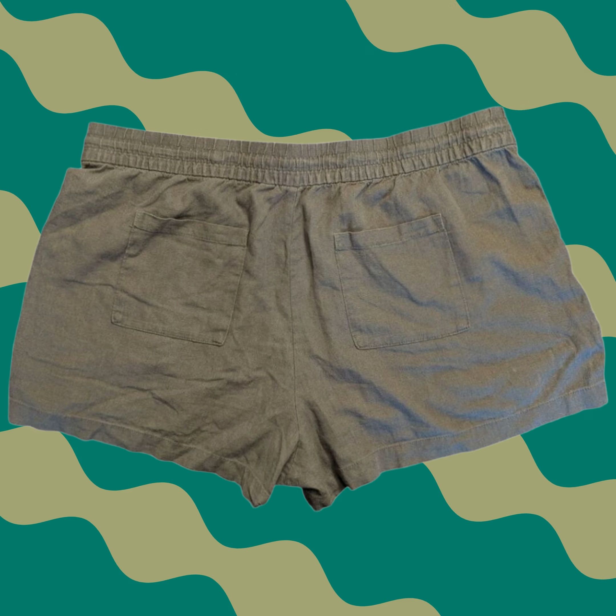 Gap Gap Olive Green Linen Blend Drawstring Elastic Waist Shorts Casual Womens XL Tall Size 40" / US 18 - 1 Thumbnail