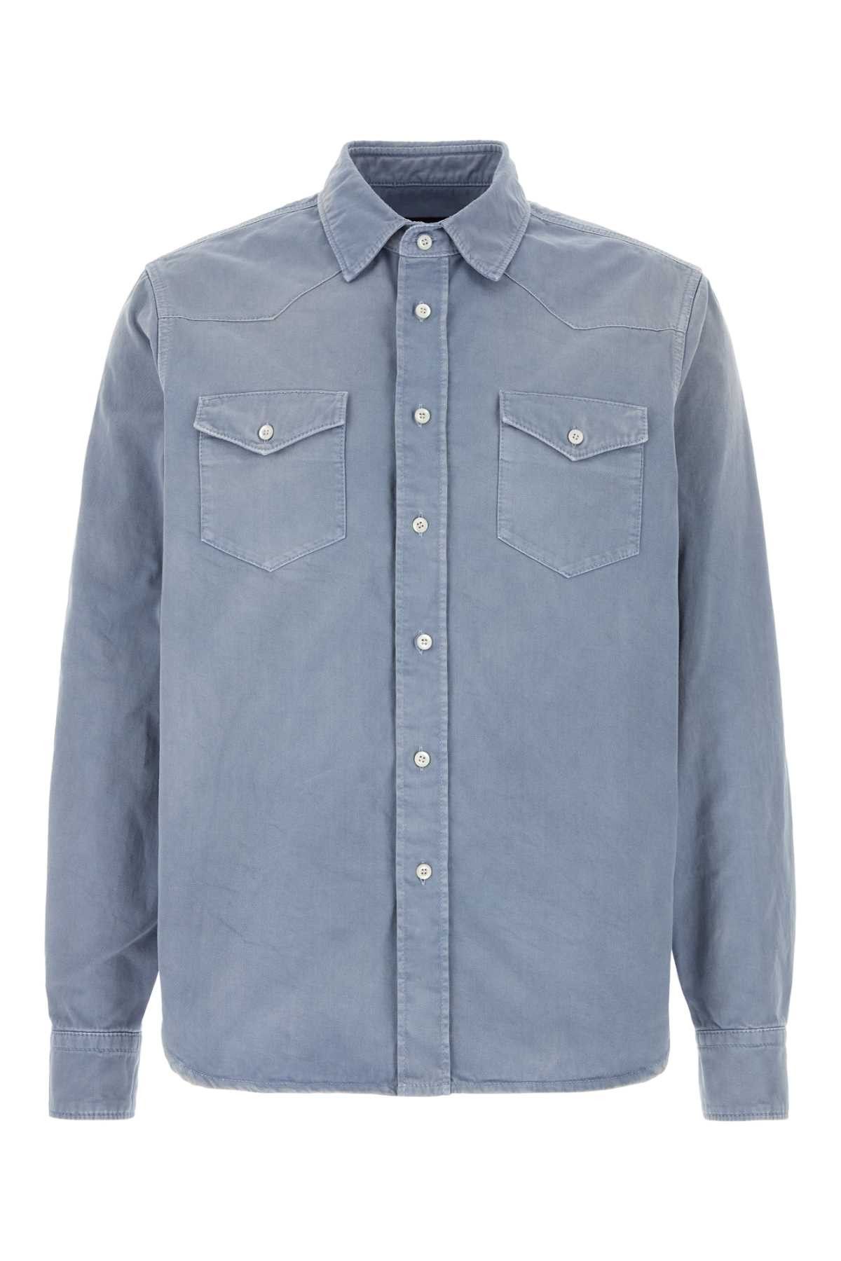 Prada Powder Blue Gabardine Shirt Size US XL / EU 56 / 4 - 1 Thumbnail