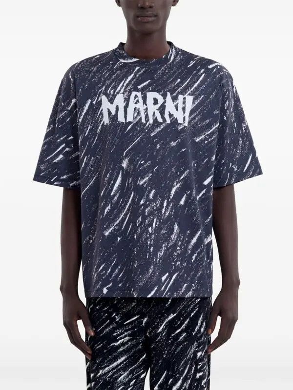 Marni o1w1db11125 Logo Print T-Shirt in Blue Size US XL / EU 56 / 4 - 2 Thumbnail