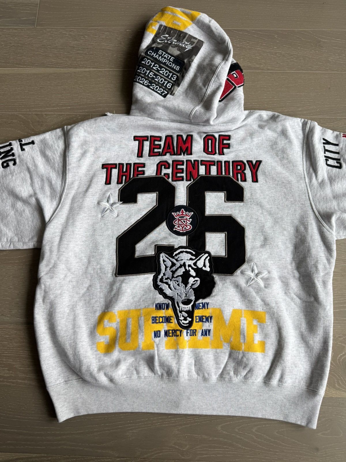 Supreme LARGE Warriors Applique Zip Up Hooded Sweatshirt Ash Grey Size US L / EU 52-54 / 3 - 3 Thumbnail