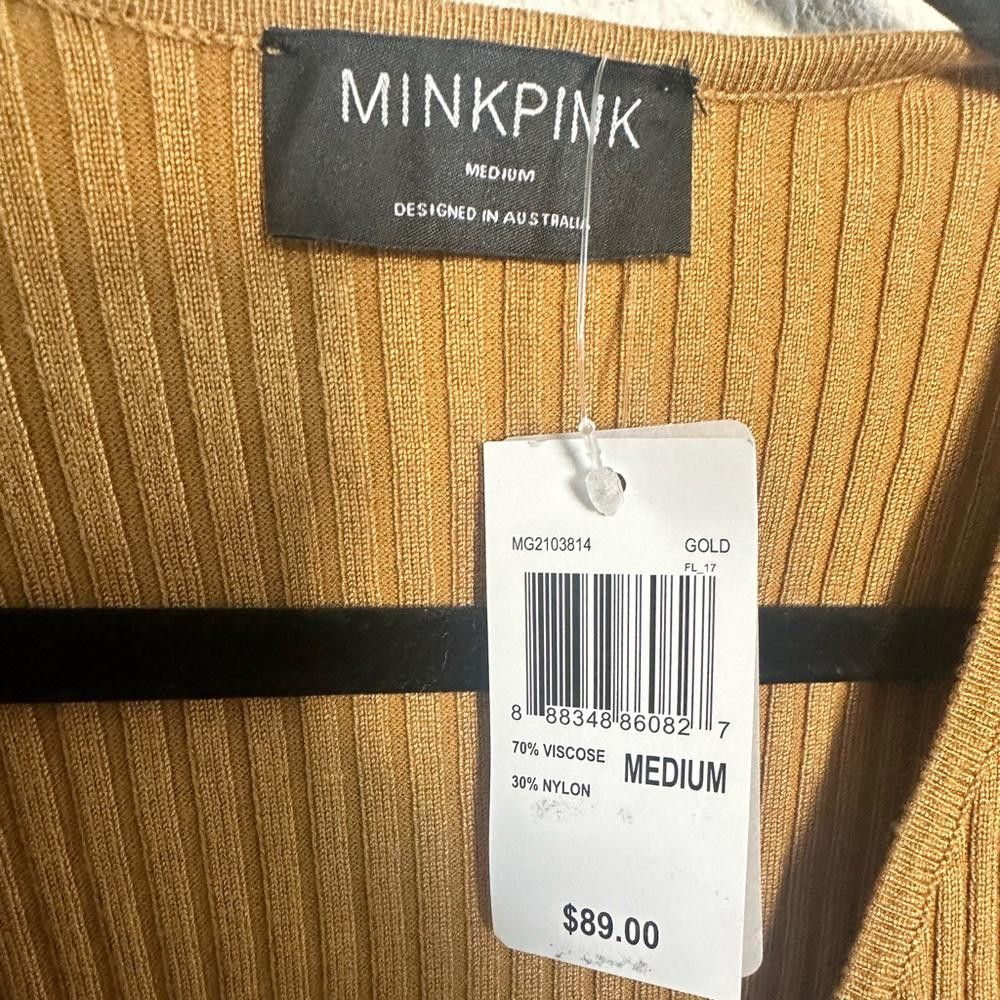 MINKPINK MINKPINK Phrada Ribbed Knit Wrap Crop Cardi Top Gold Medium Size M / US 6-8 / IT 42-44 - 5 Thumbnail