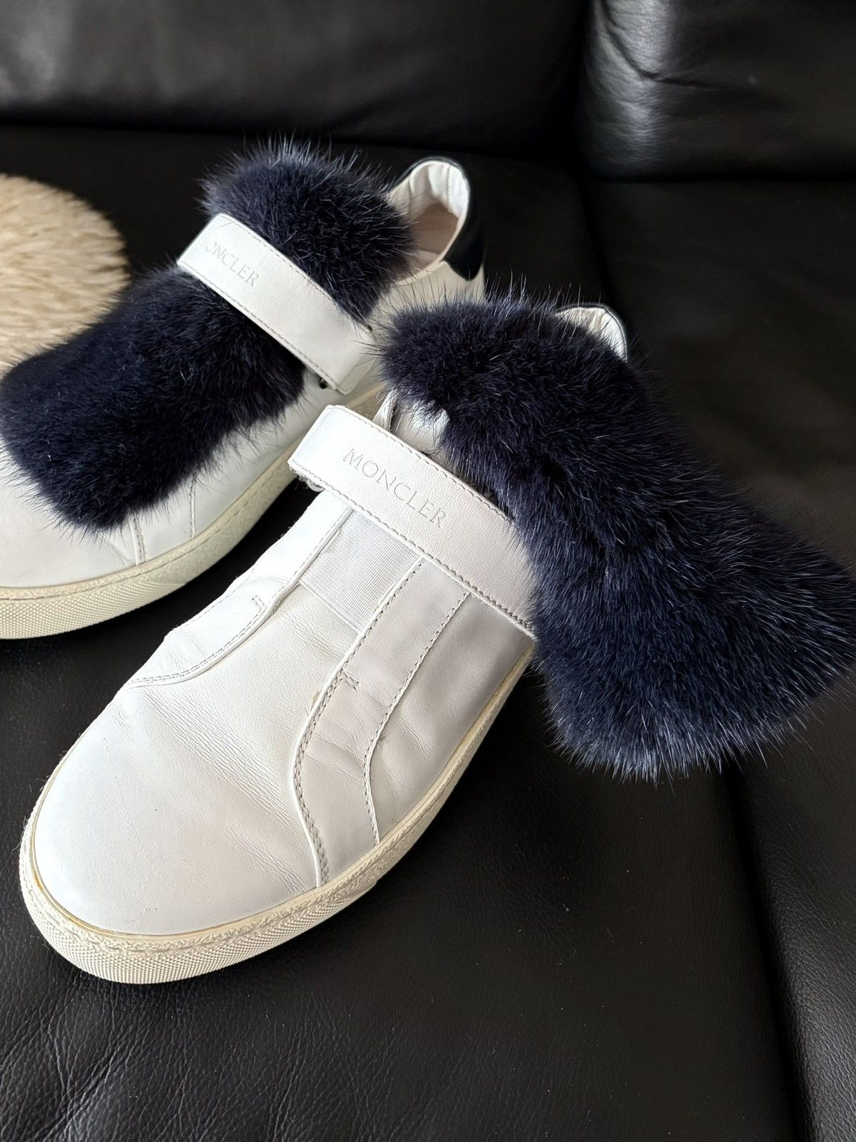 Moncler Moncler Women’s Lucie Fur Trim White Sneakers Size 37 EU HTF Size US 7 / IT 37 - 4 Thumbnail