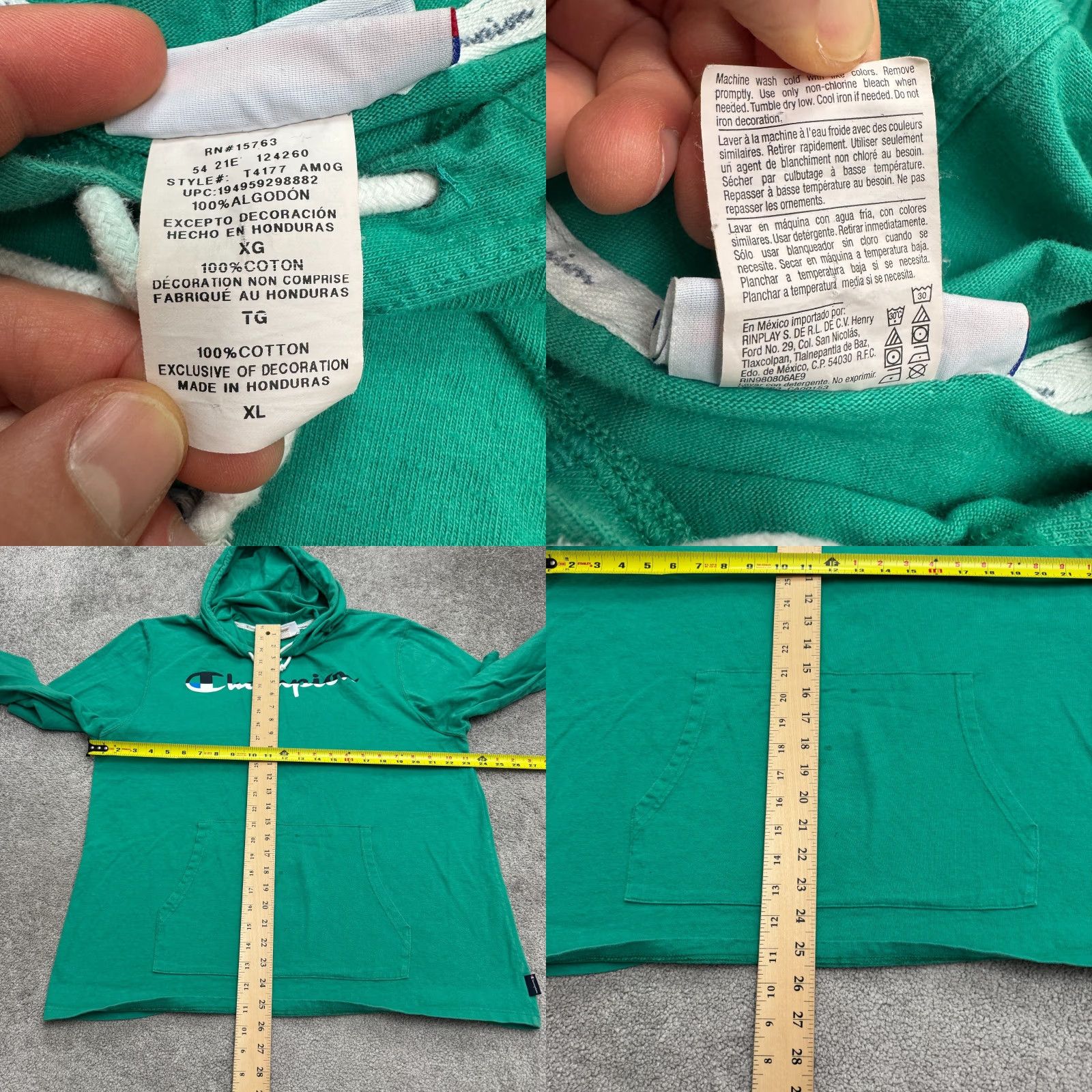 Champion Champion Hoodie Pullover Sweatshirt Mens XL Green Graphic Sp​ellout Casual Active Hoodie Sweater Size US XL / EU 56 / 4 - 9 Thumbnail