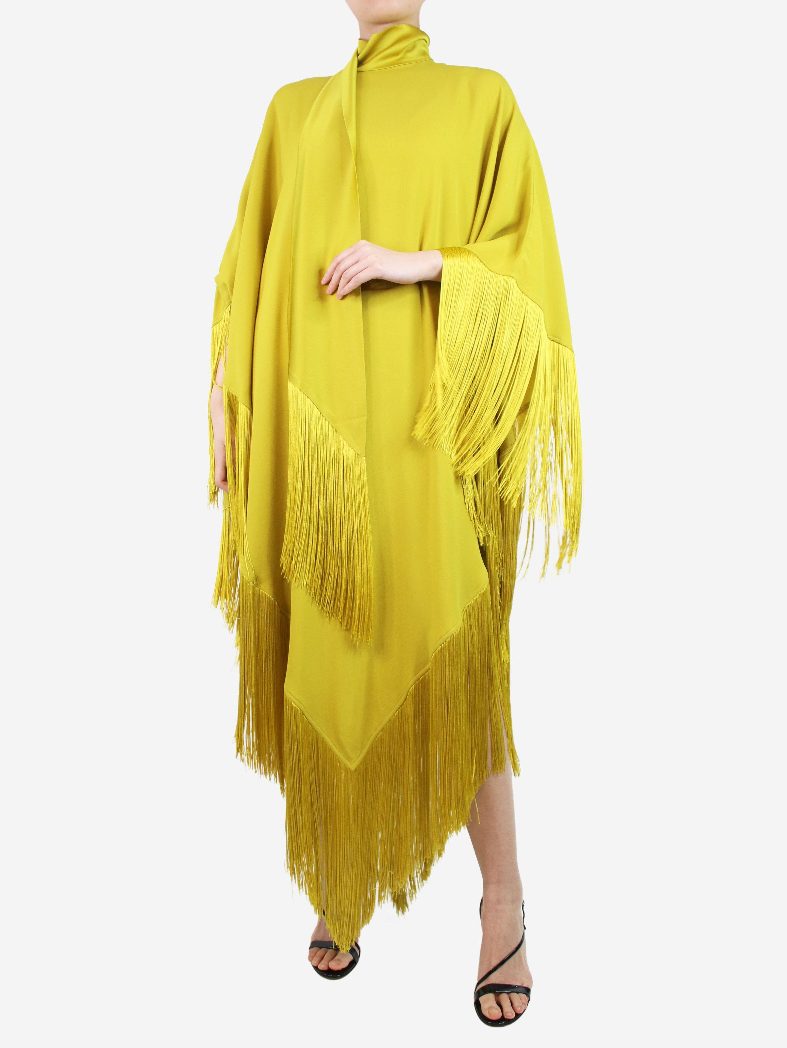 image of Taller Marmo Yellow Fringed Crepe Kaftan - Size Os, Women's