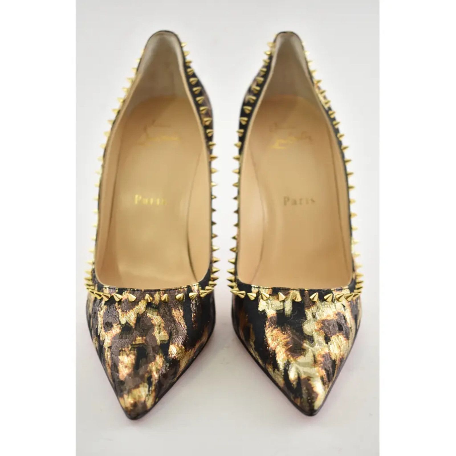 Christian Louboutin Christian Louboutin Anjalina 100 Lurex Tresor Black Gold Size US 7 / IT 37 - 5 Thumbnail
