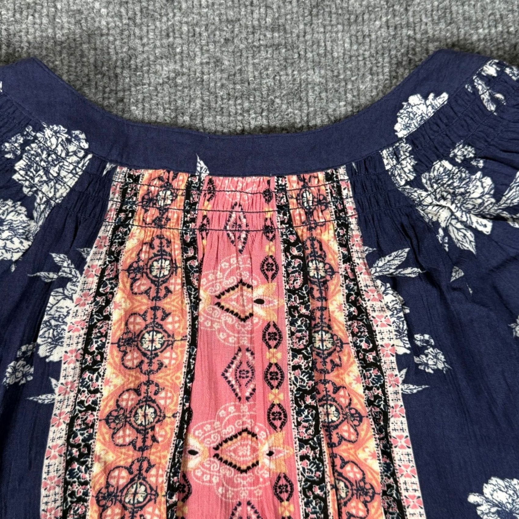 Vintage VINTAGE? No — Mason & Belle Boho Floral Tunic Blouse Blue M Women Long Sleeve V-Neck Lightweight Elastic Waist Casual Festival Hippie 90s? Size M / US 6-8 / IT 42-44 - 5 Thumbnail