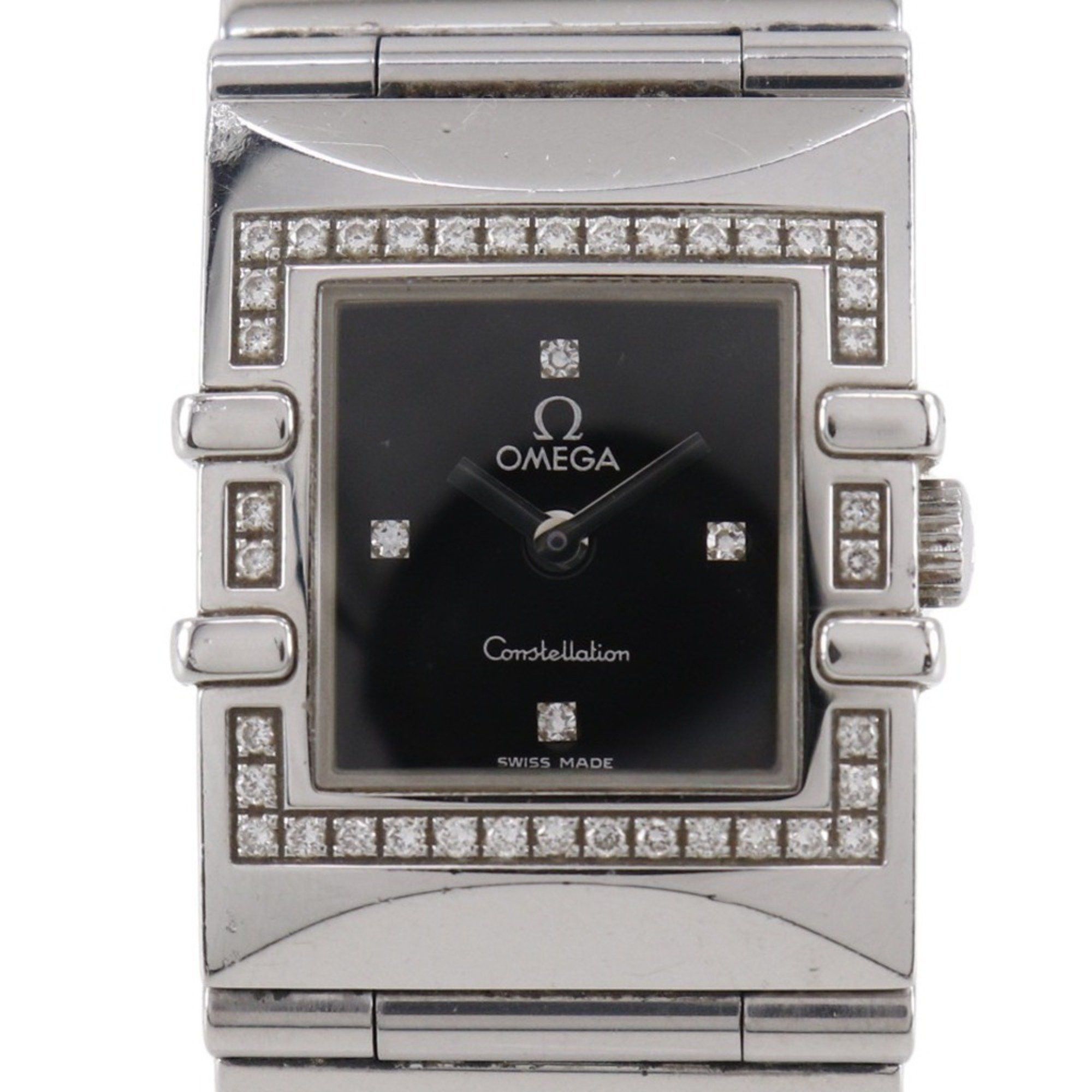 Omega OMEGA Constellation Carree Watch, cal. 1376 1528.46, stainless steel with diamonds, 1998, quartz movement, analog display, black dial, women's. Size ONE SIZE - 1 Thumbnail