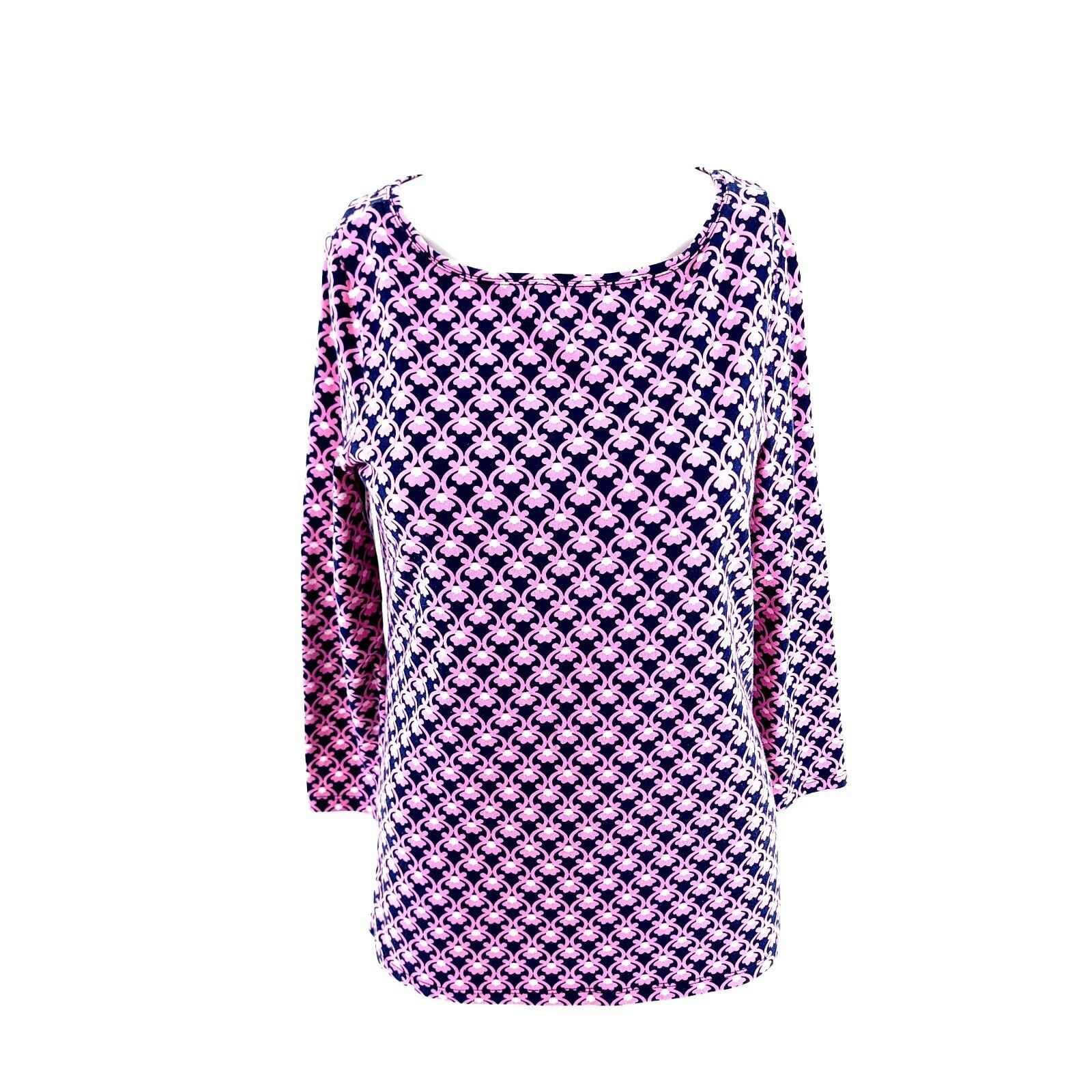 Talbots Talbots Tee XS Pink Blue Floral Geometric 3/4 Sleeve Cotton Size XS / US 0-2 / IT 36-38 - 1 Thumbnail