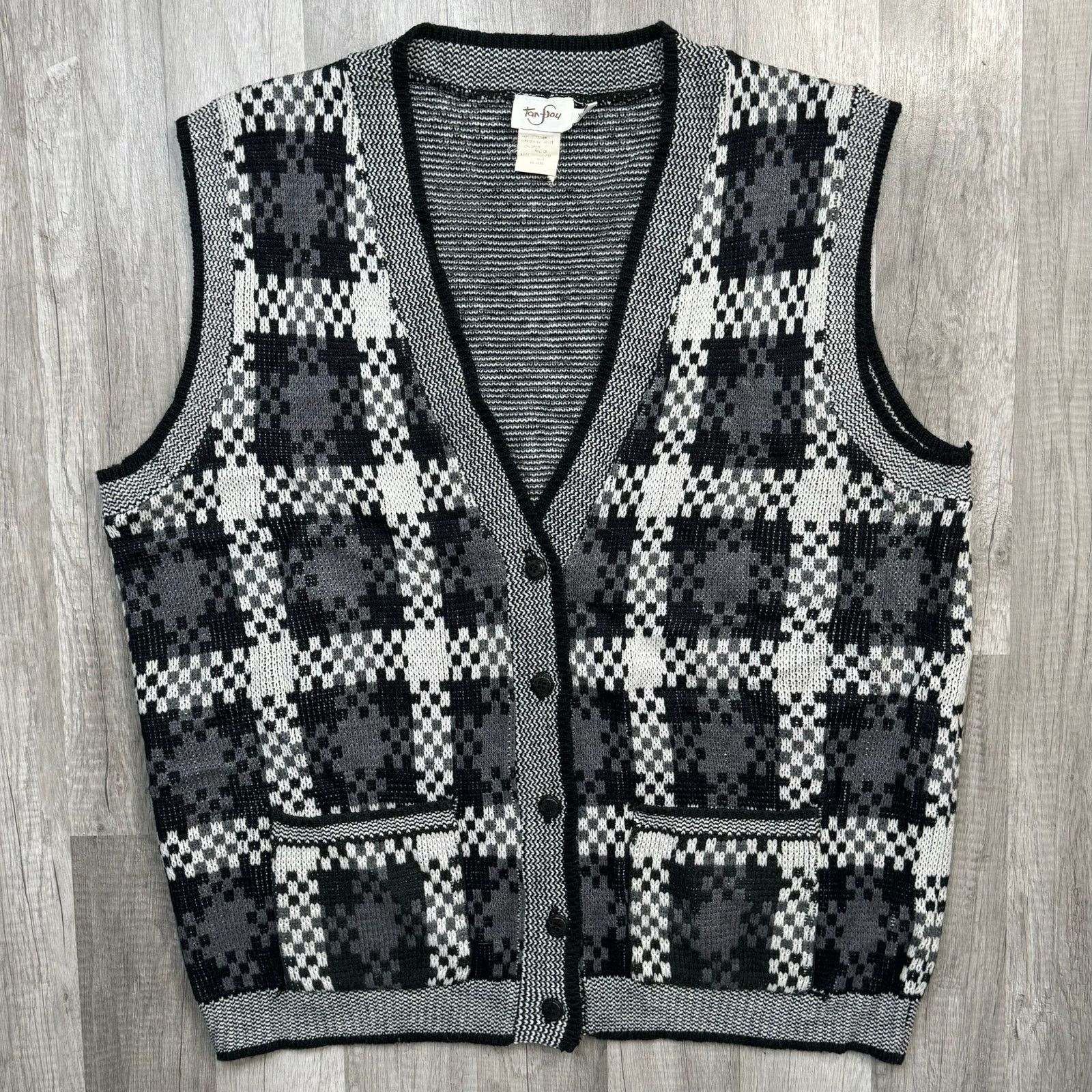 Vintage Vintage 80s 90s Plaid Gray Black White Sweater Vest Size XL Size US XL / EU 56 / 4 - 3 Thumbnail