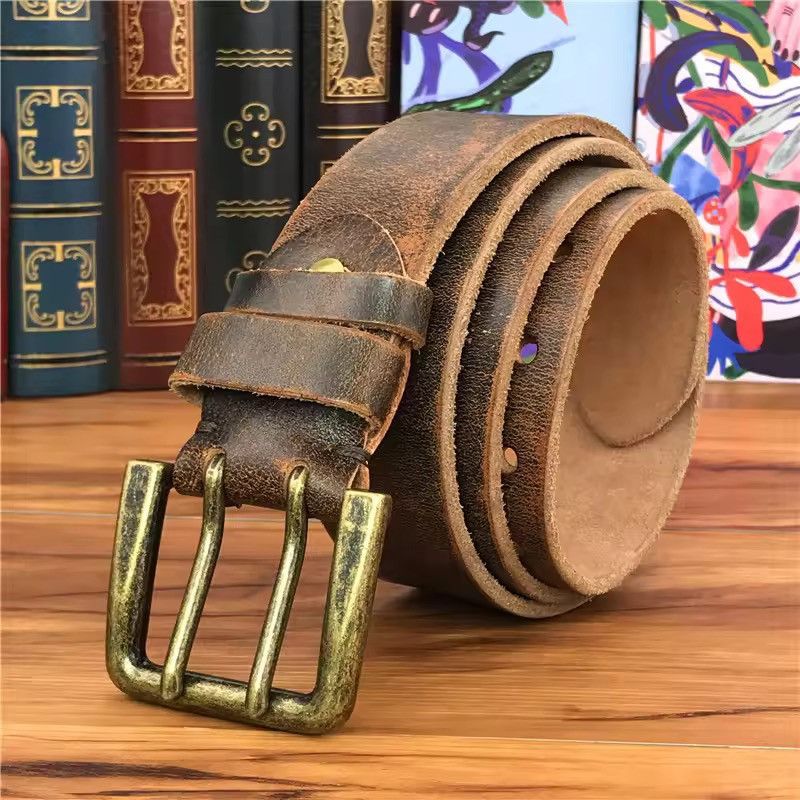 Genuine Leather Super Wide 4.2 CM Thick Genuine Leather Double Buckle Belt Size ONE SIZE - 1 Thumbnail