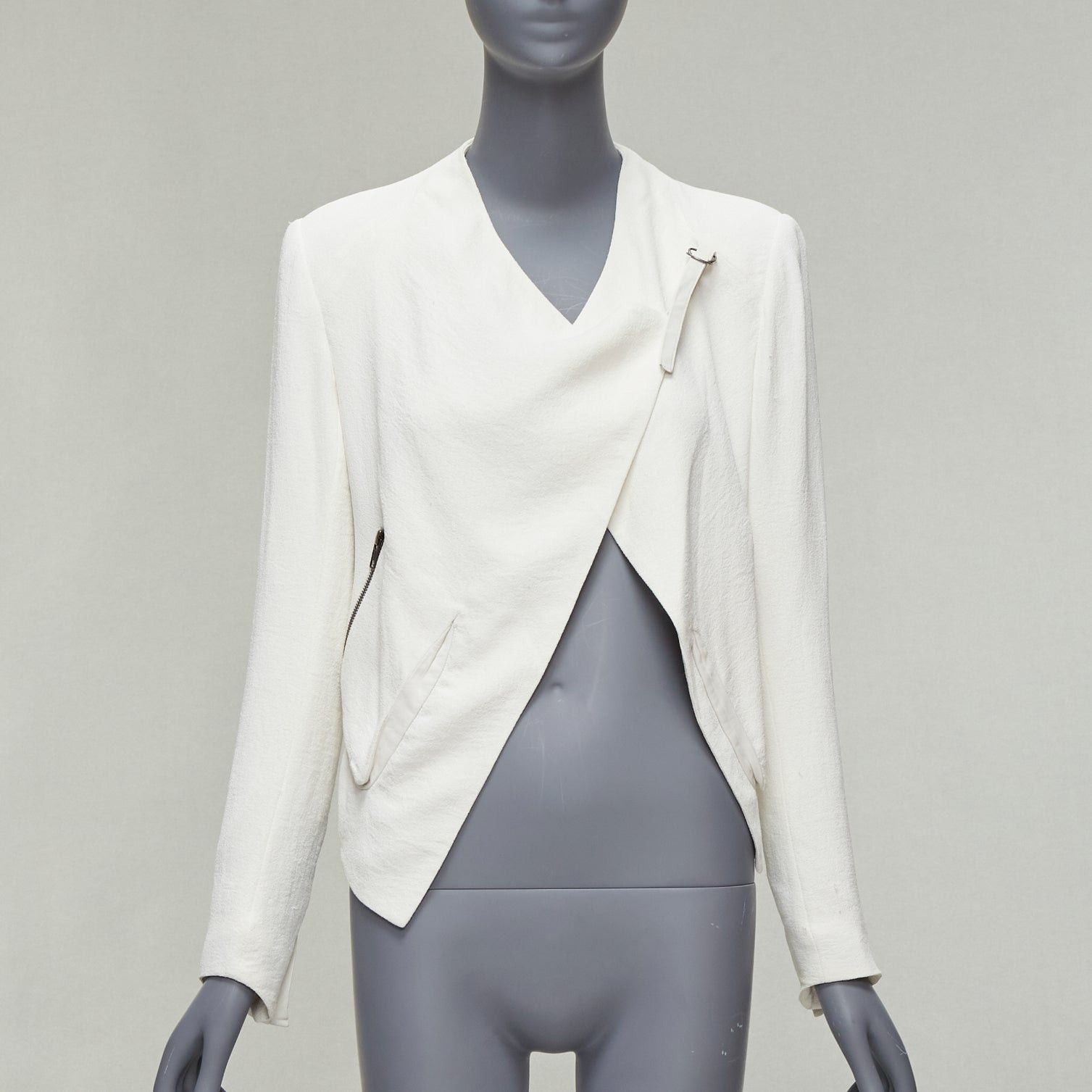 Helmut Lang HELMUT LANG white lambskin leather trim asymmetric zip 
