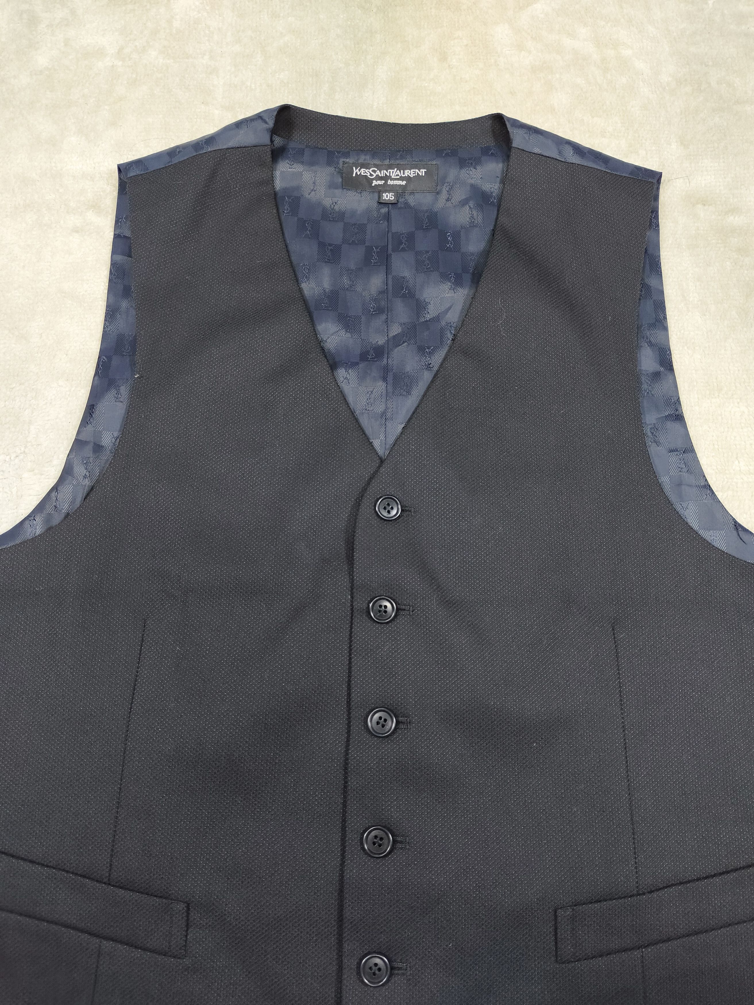 90s YSL Pour Homme- Monogram Jacquard Lining Tailored Vest