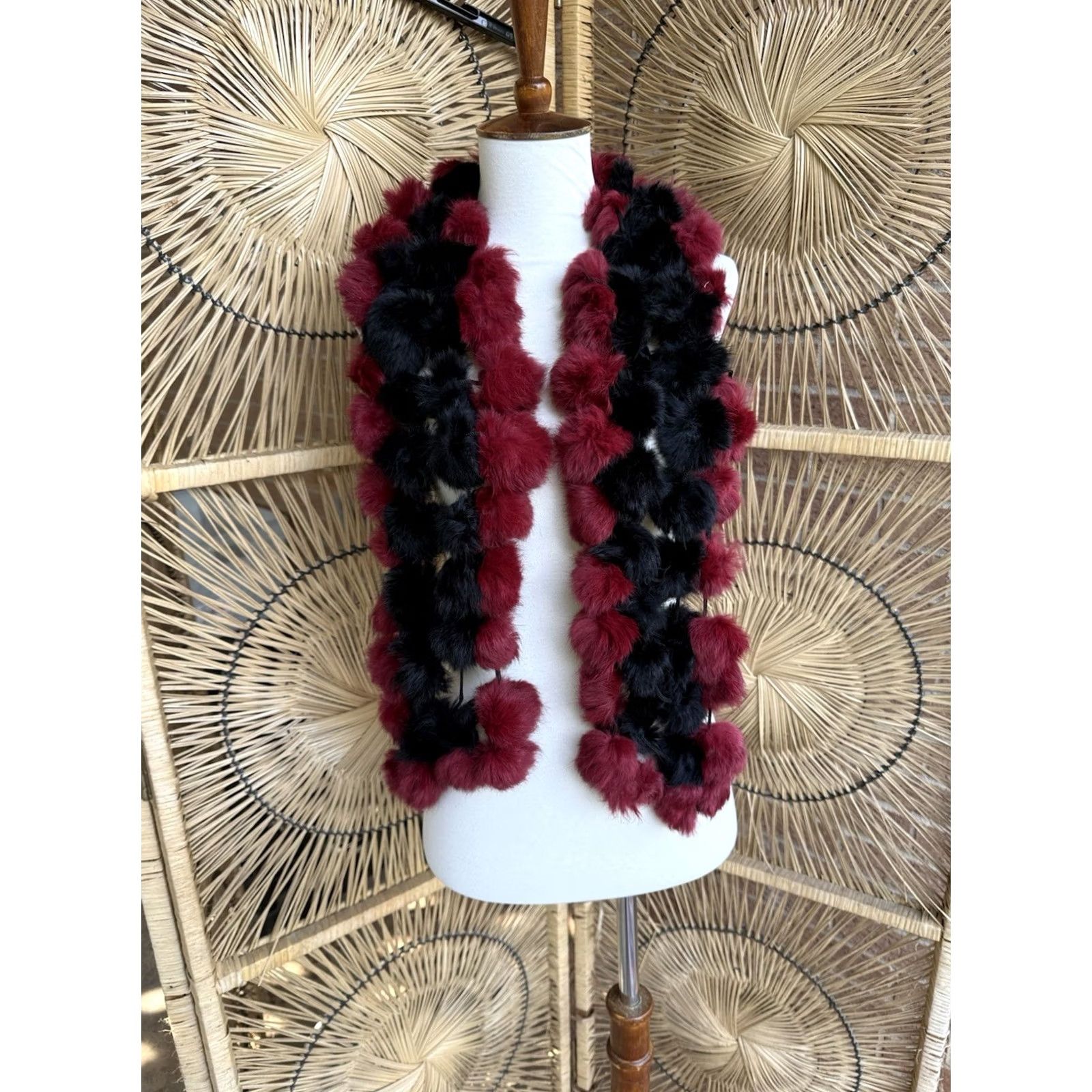 Vintage VINTAGE Cejon Scarf Women 60 Red Fur POM POM Festival Y2K Glam Neck Warmer Boys Girls Mens Womens Size ONE SIZE - 4 Thumbnail