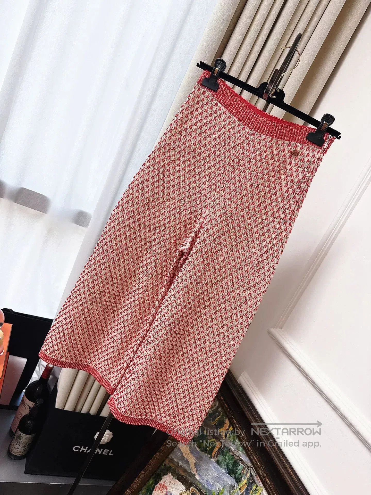 Chanel red and white woven wide-leg pants. Size US 34 / EU 50 - 1 Thumbnail