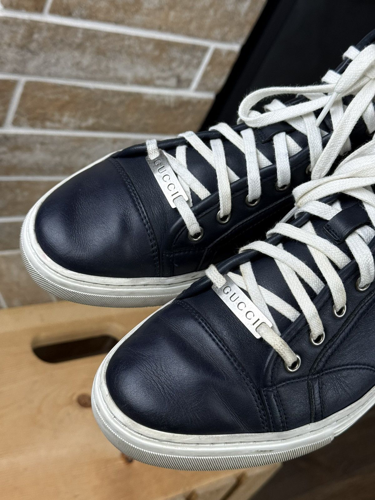 Gucci Gucci Blue Leather Hi Top Sneakers Size US 6.5 / EU 39-40 - 13 Thumbnail