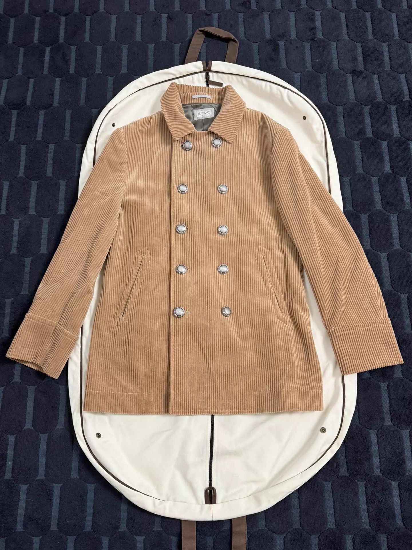 Brunello Cucinelli Beige Double-Breasted Corduroy Coat Size S Size US S / EU 44-46 / 1 - 1 Thumbnail