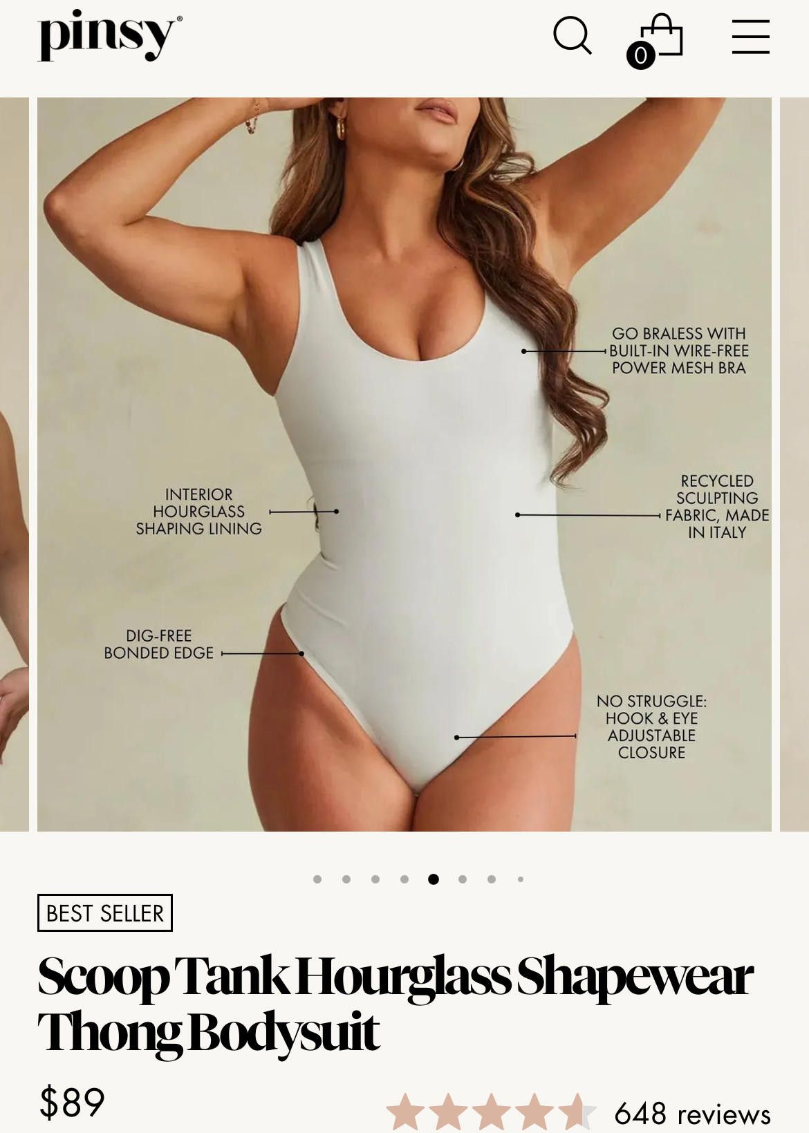 Designer Pinsy Scoop Tank Hourglass Shapewear Thong Bodysuit Size ONE SIZE - 4 Thumbnail