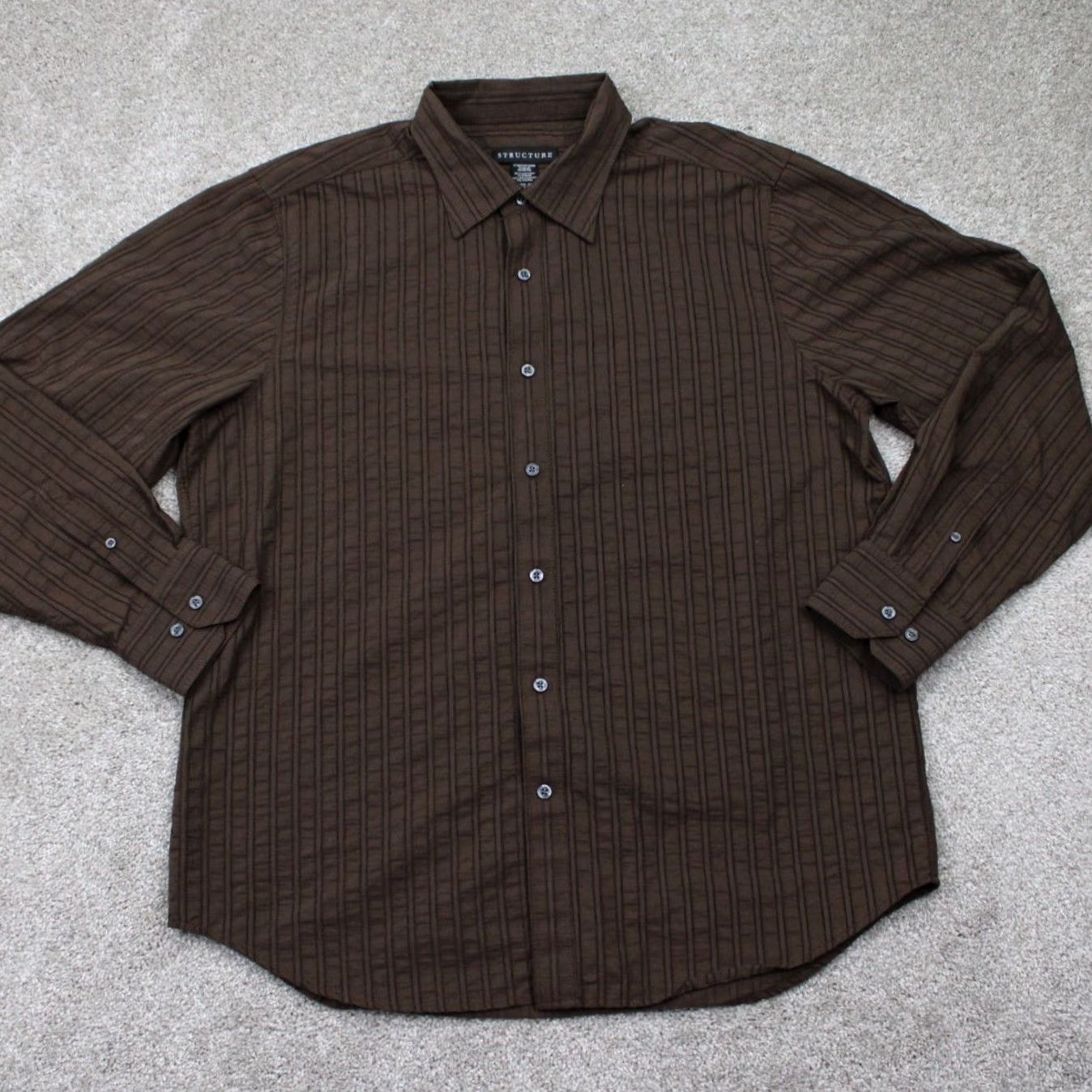 Vintage Structure Shirt Mens XL Brown Textured Long Sleeve Button Up Cotton/Poly Blend Size US XL / EU 56 / 4 - 2 Thumbnail
