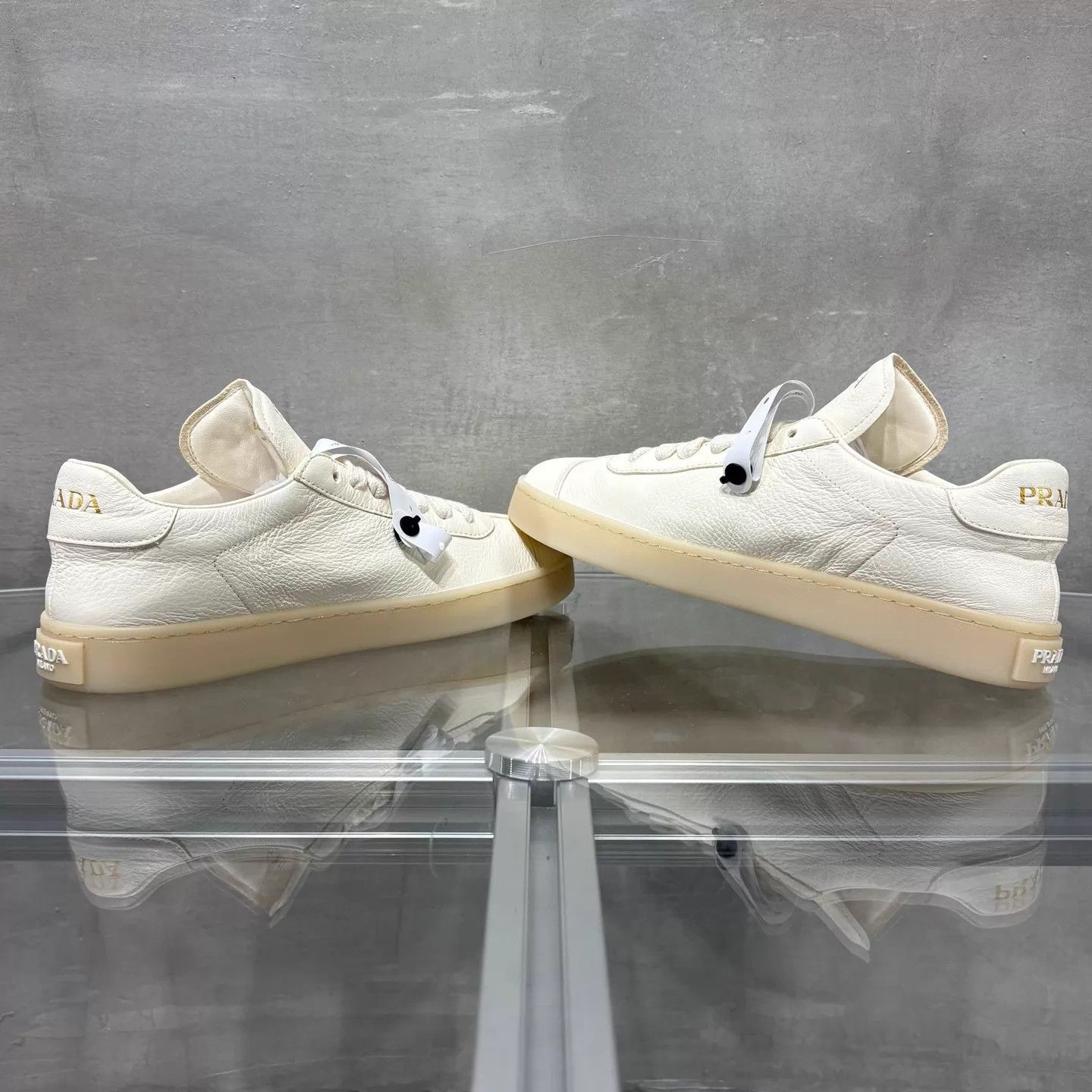 Prada Prada Cream Leather Triangle Logo Trainer Women's 37 Size US 6.5 / IT 36.5 - 5 Thumbnail