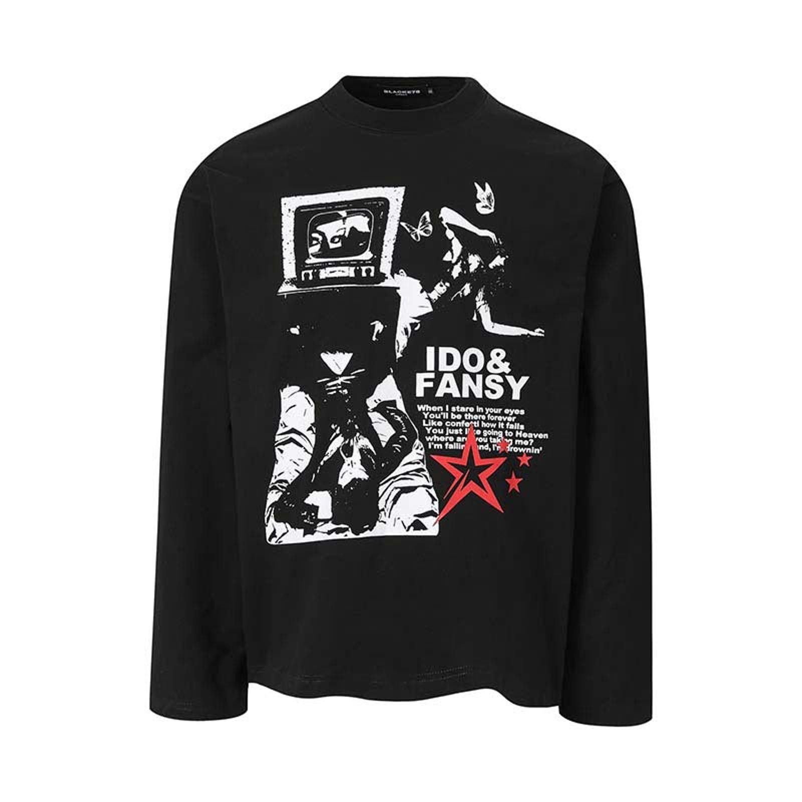 Japanese Brand Black Graphic Long Sleeve T-Shirt, Casual Menswear Size US M / EU 48-50 / 2 - 1 Thumbnail