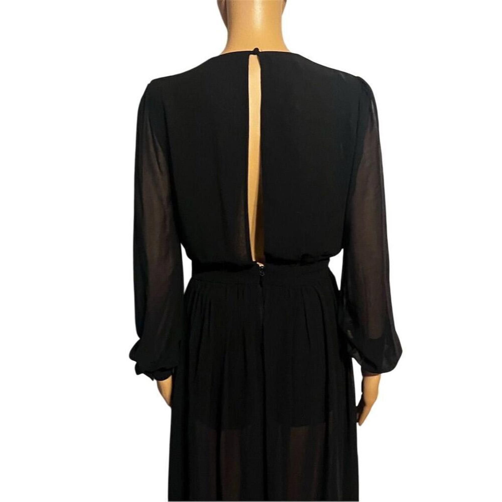 United Colors Of Benetton Bebe 4 Black Floral Deep V Maxi Dress Romper Coachella boho Size 27" / US 4 / IT 40 - 8 Thumbnail