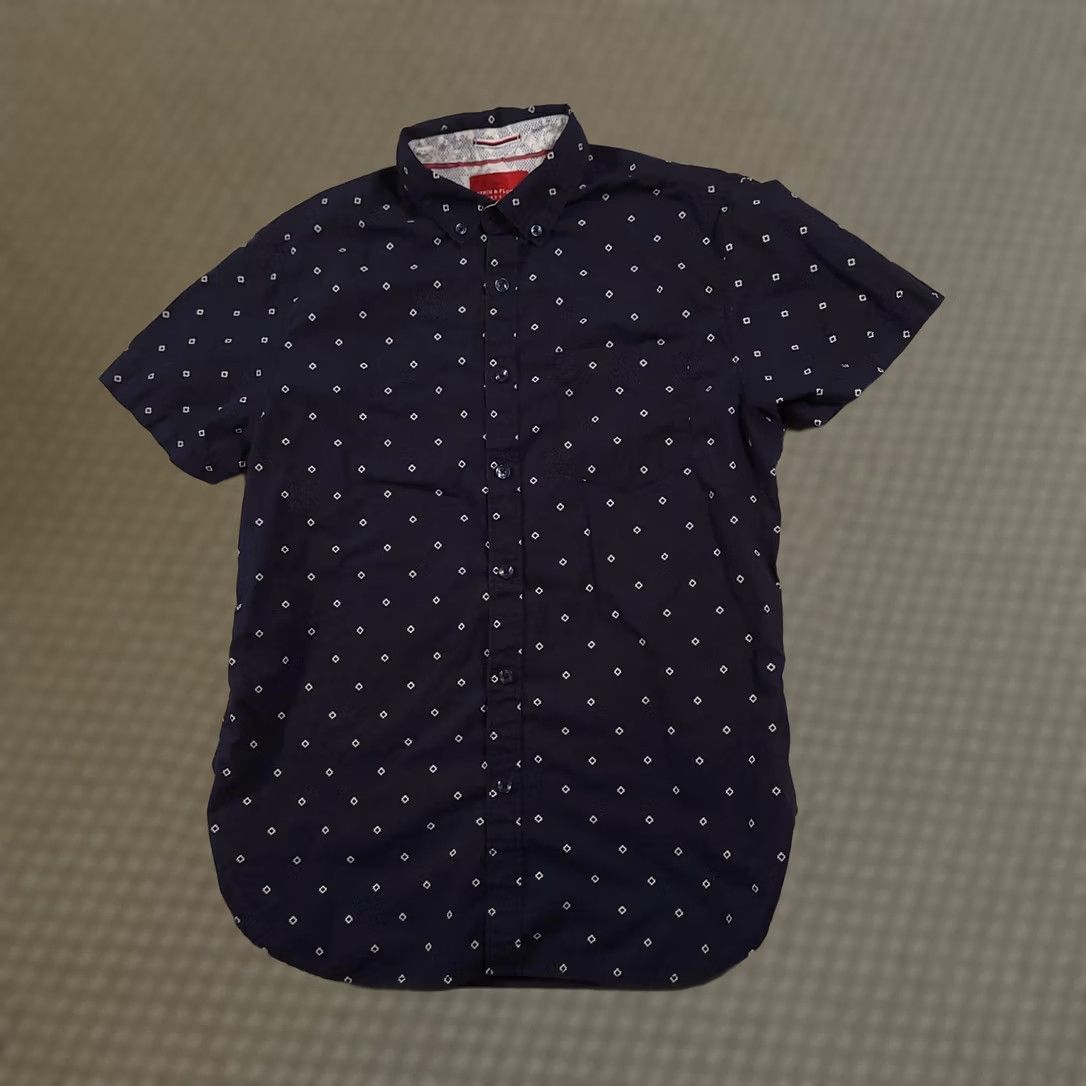 Denime Denim & Flower Shirt Mens Small Slim Fit Short Sleeve Button-Up Pattern Geometric Navy Blue Casual Size US S / EU 44-46 / 1 - 1 Thumbnail