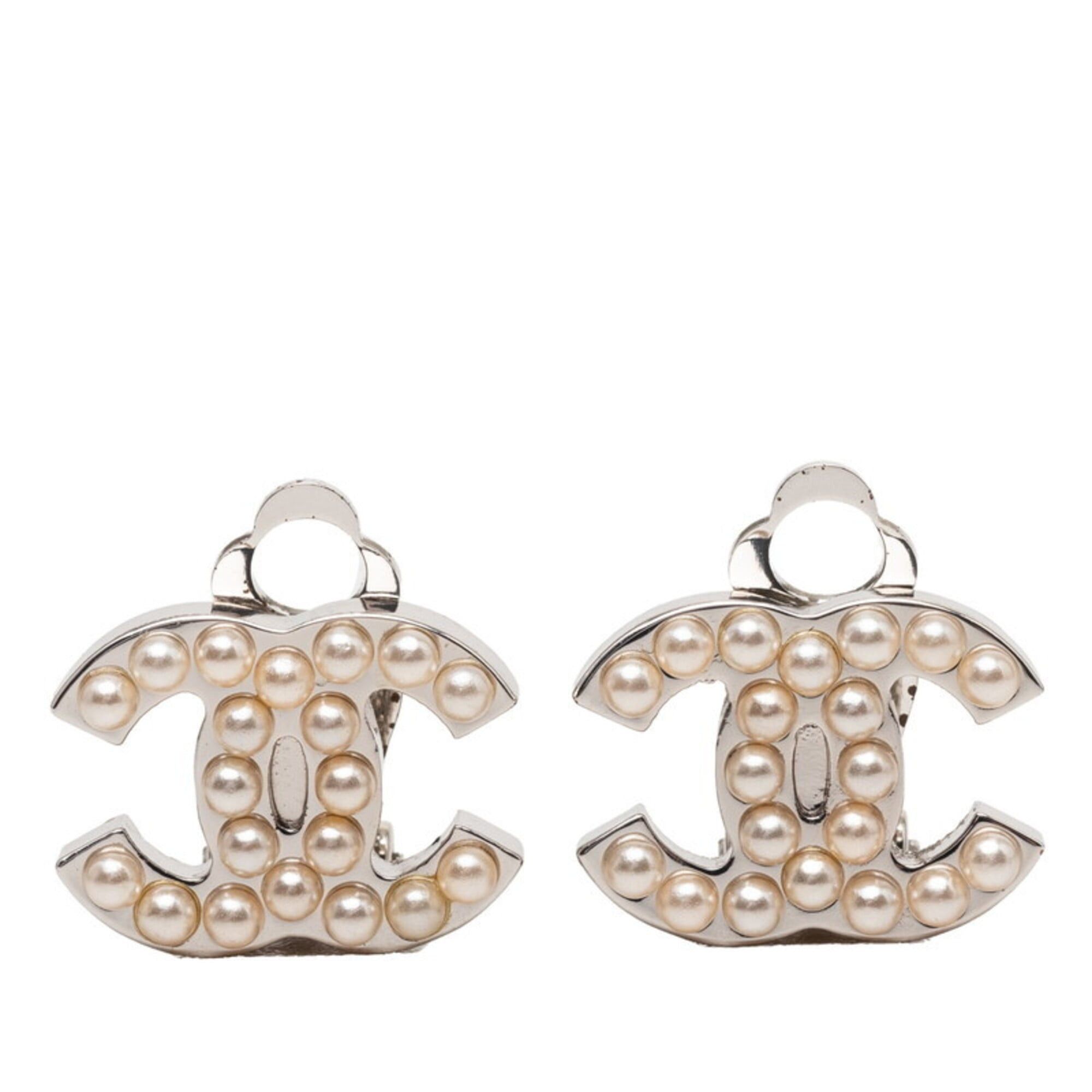 Chanel Chanel Coco Mark Earrings 05V Silver Metal Faux Pearl Women's CHANEL Size ONE SIZE - 1 Thumbnail