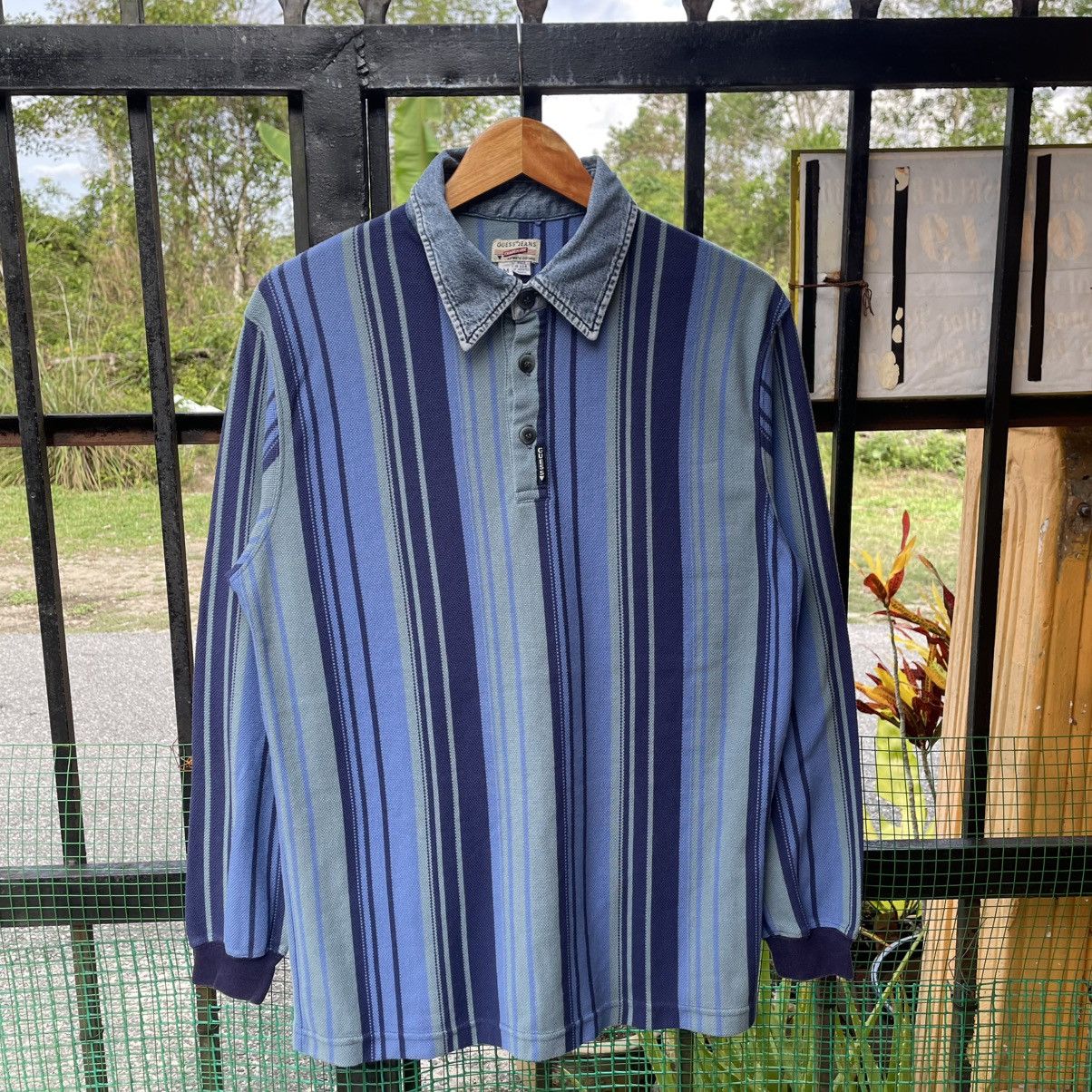 Guess 🔥Vintage 90s GUESS Denim Colllar Stiped Polos Shirts Size US M / EU 48-50 / 2 - 5 Thumbnail