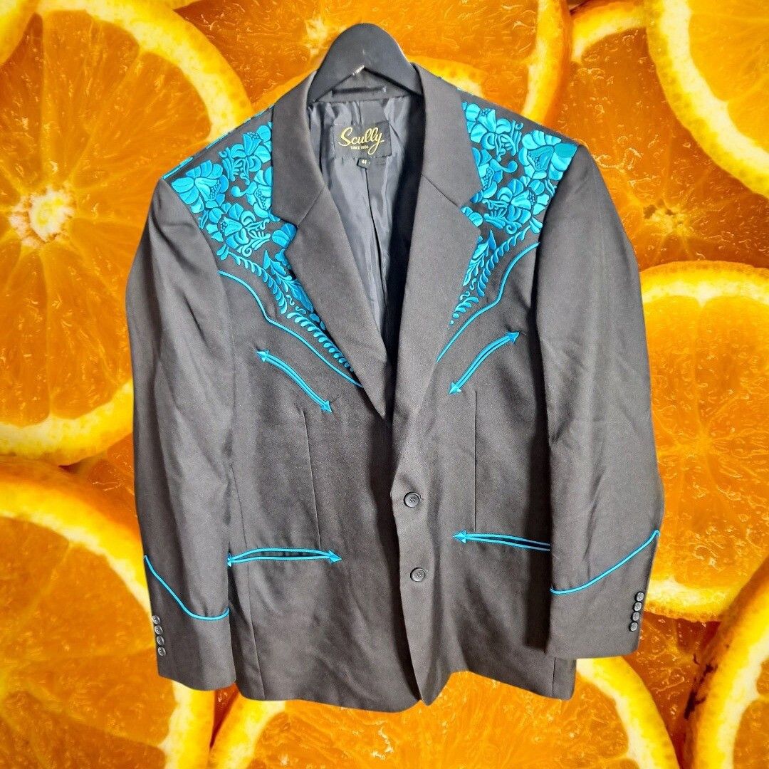 Other Scully Western Blazer Turquoise Floral Embroidery Cowboy Jac Size 44R - 2 Thumbnail