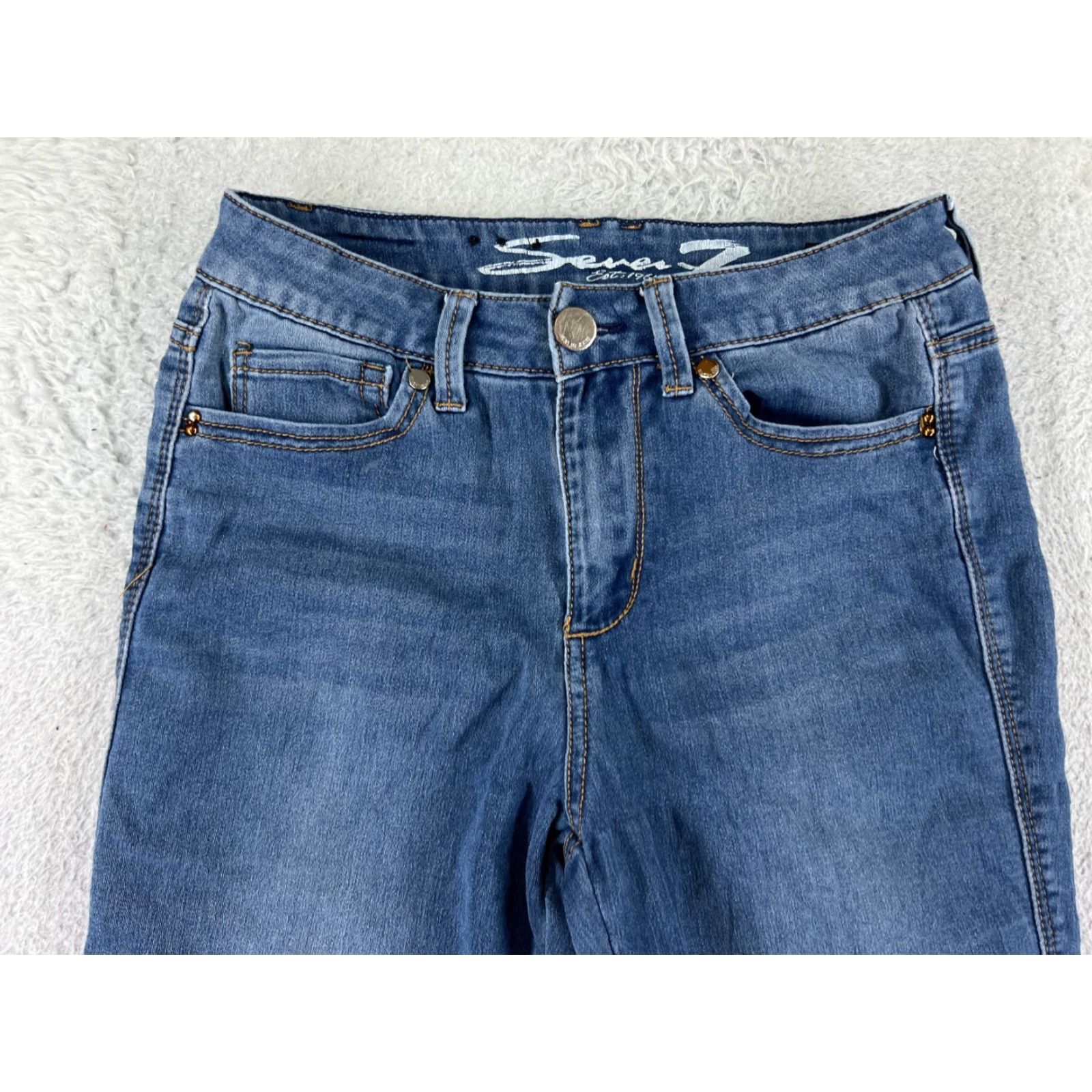 Vintage Seven7 Women's Skinny Jeans 6 Blue Denim High Rise Embroidered Cotton Blend Casual Pullover Pants Size 28" / US 6 / IT 42 - 7 Thumbnail