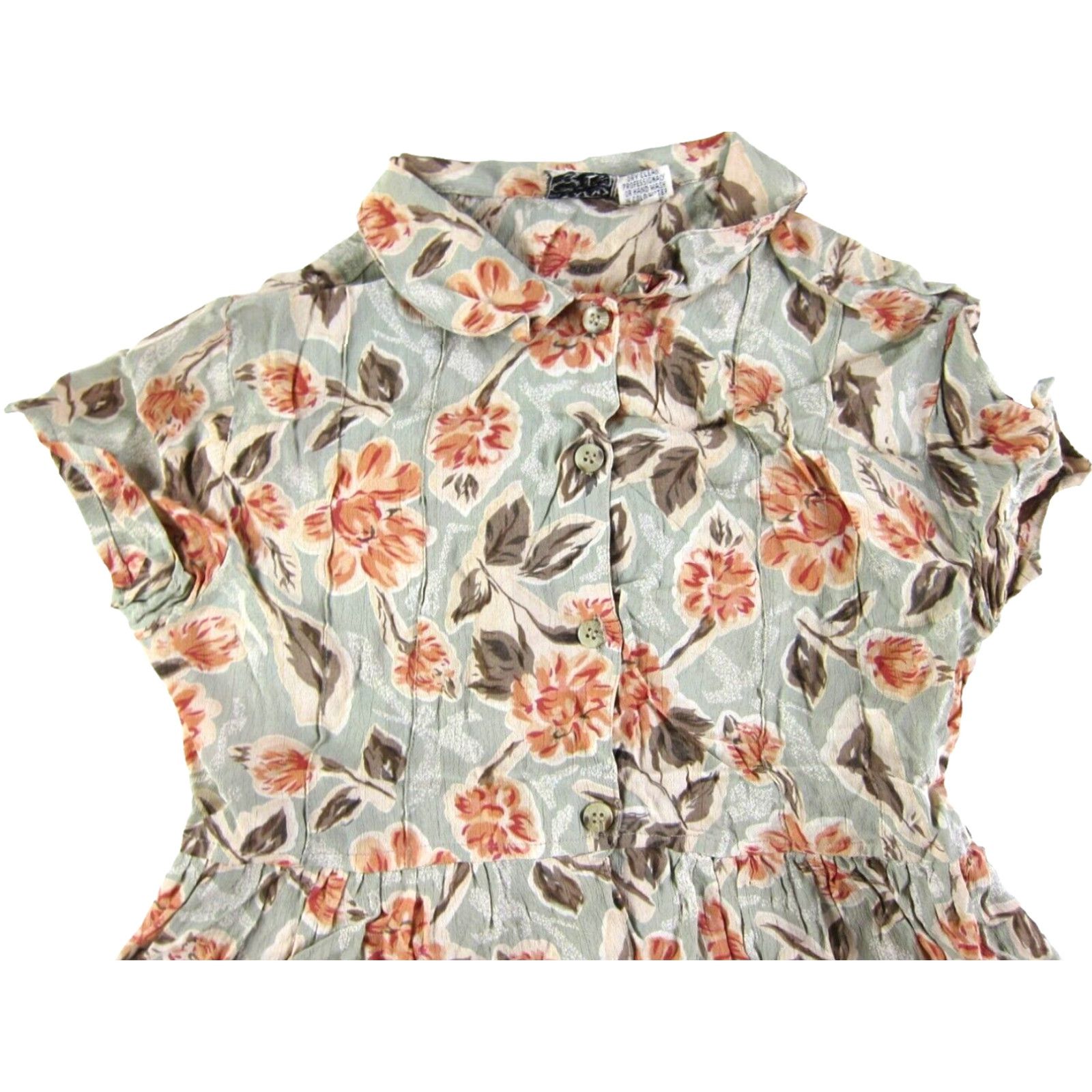 Pinko VINTAGE ZOFUS Dress Short Sleeve Button Up Floral Shirt Green S Women Size 28" / US 6 / IT 42 - 4 Thumbnail