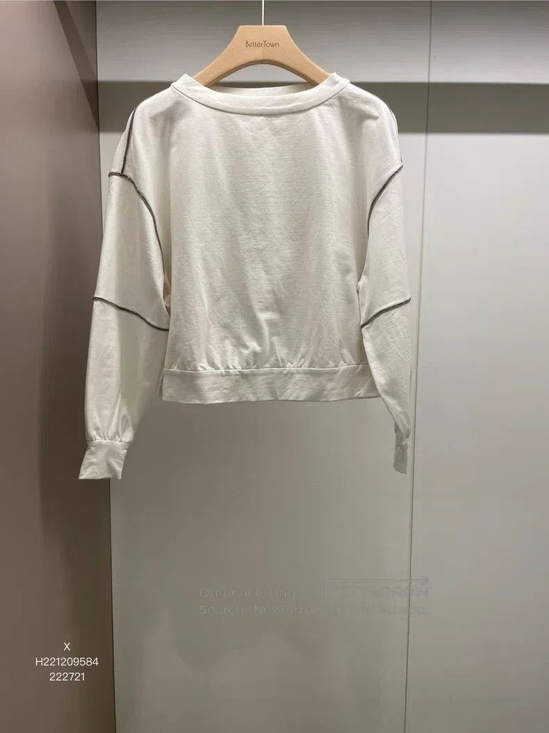 Brunello Cucinelli Brunello Cucinelli White Cotton Beaded Sweatshirt Size XS / US 0-2 / IT 36-38 - 1 Thumbnail