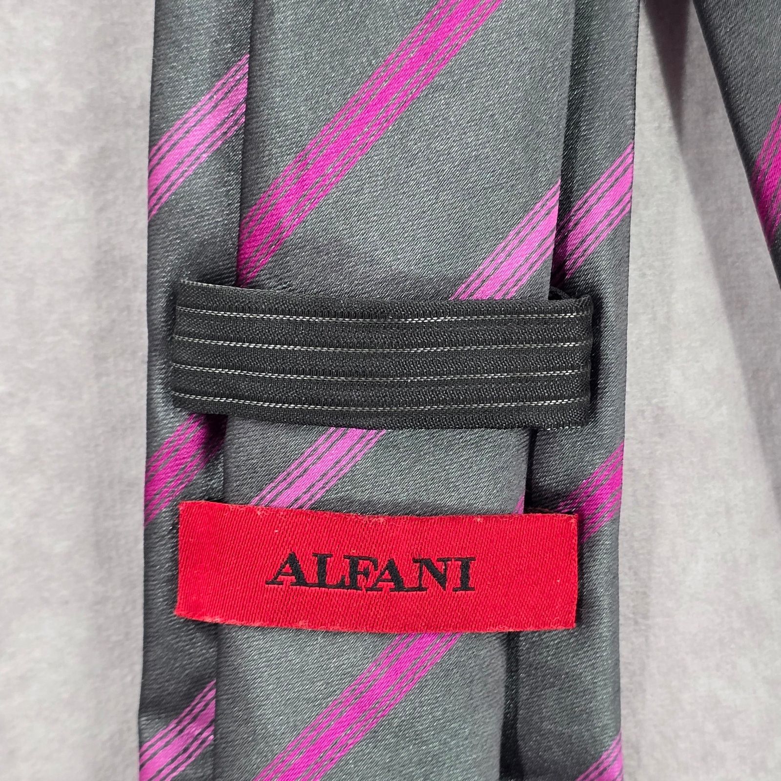 Alfani Alfani Gray Purple Stripe Narrow 100% Polyester Neck Tie Size 30 - 4 Thumbnail