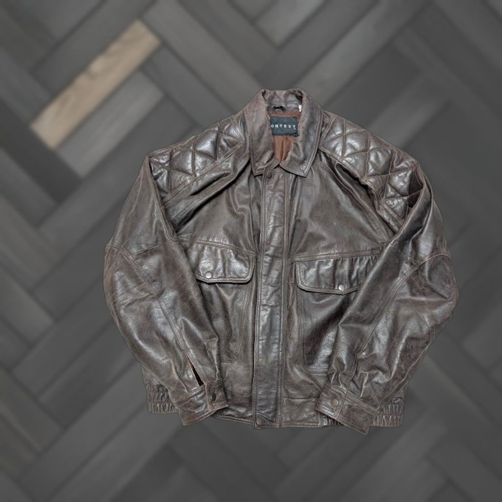 Vintage VINTAGE Context Leather Jacket BOMBER motorcycle XLT brown Patina cowhide Mens XL-TAG XS? Size US XL / EU 56 / 4 - 1 Thumbnail