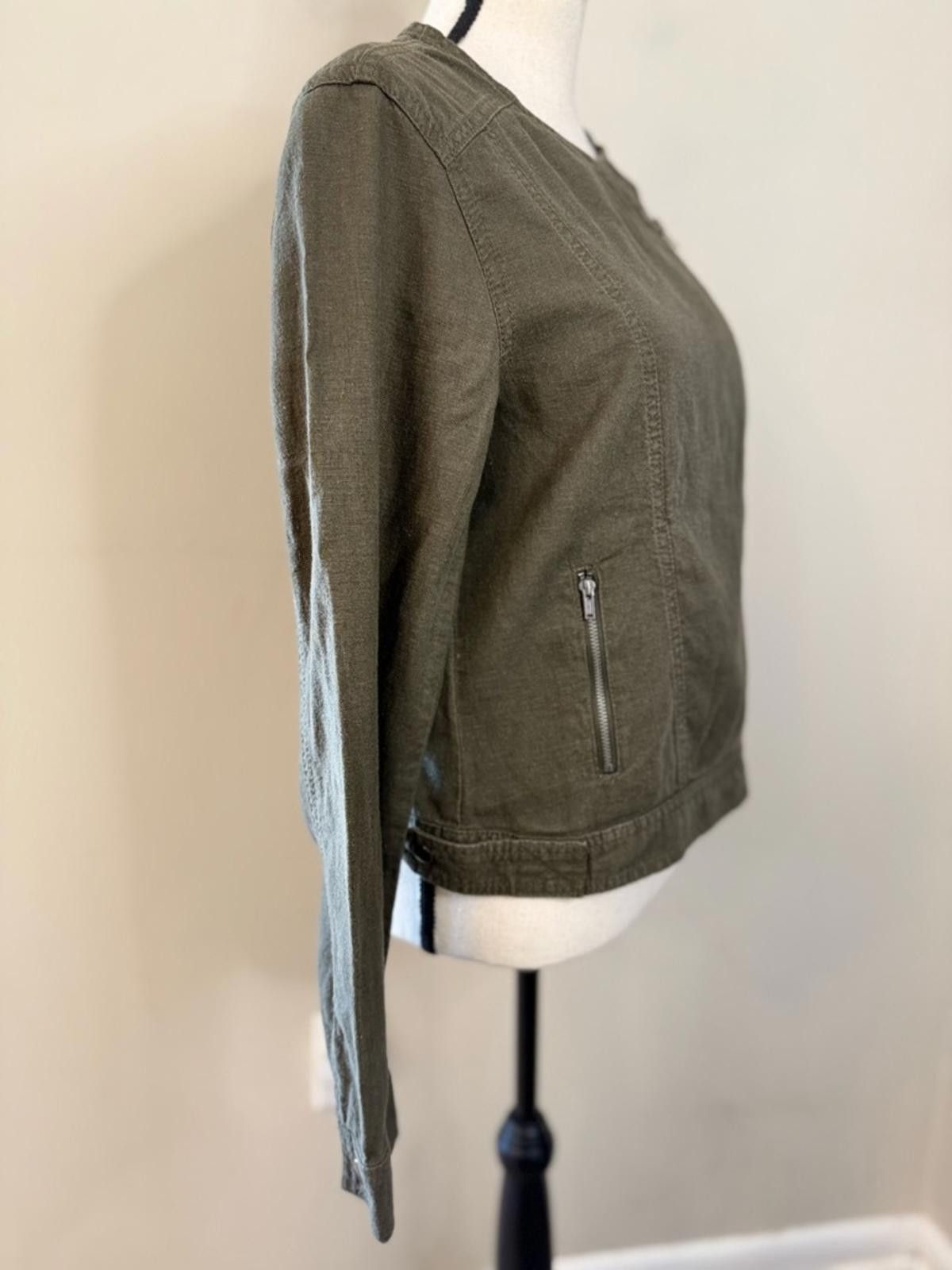 Gap Gap army green linen viscose lightweight moto jacket SZ SM Size S / US 4 / IT 40 - 2 Thumbnail
