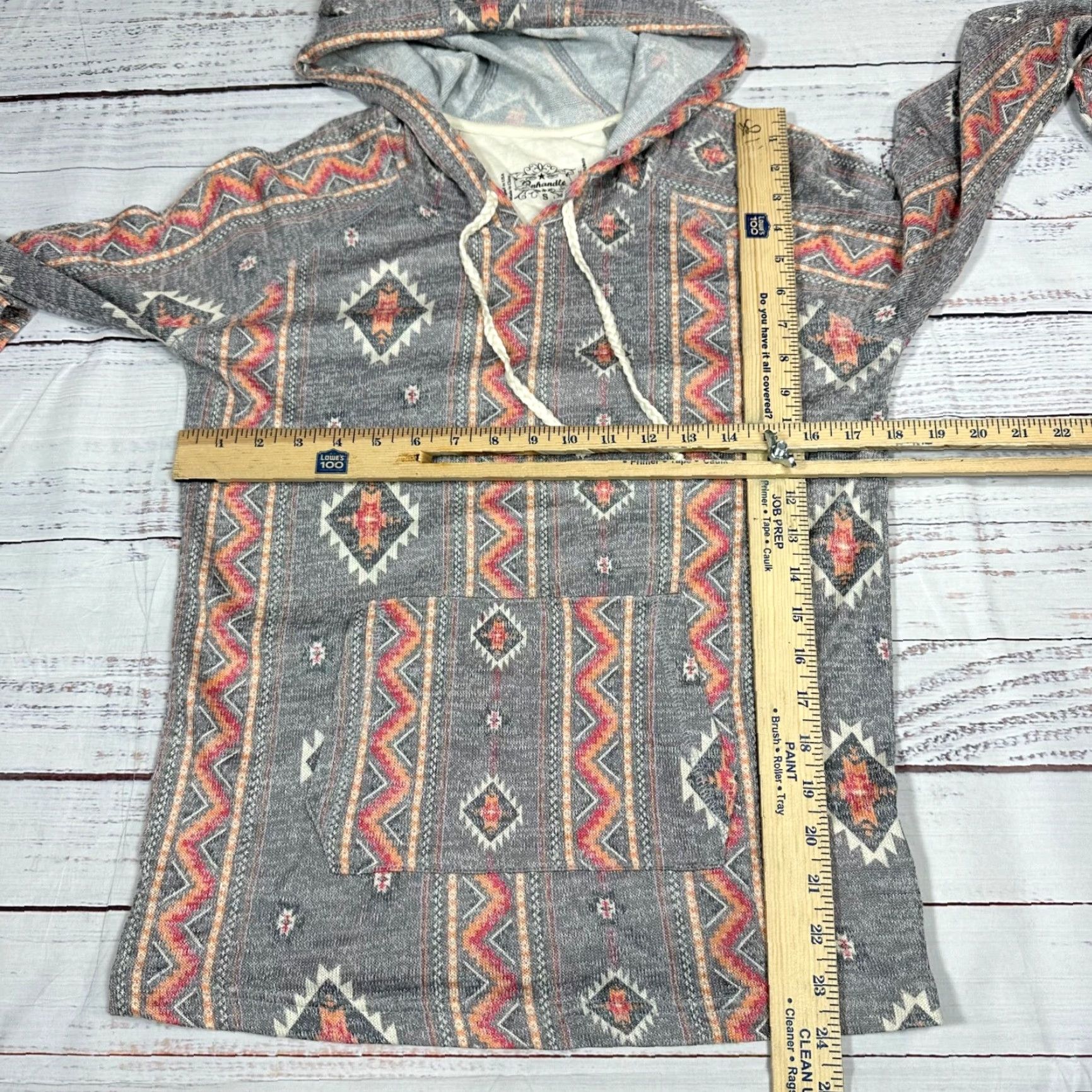 Vintage Panhandle Womens Hoodie Top Size S Gray Southwestern Print Pocket Drawstring Size S / US 4 / IT 40 - 2 Thumbnail