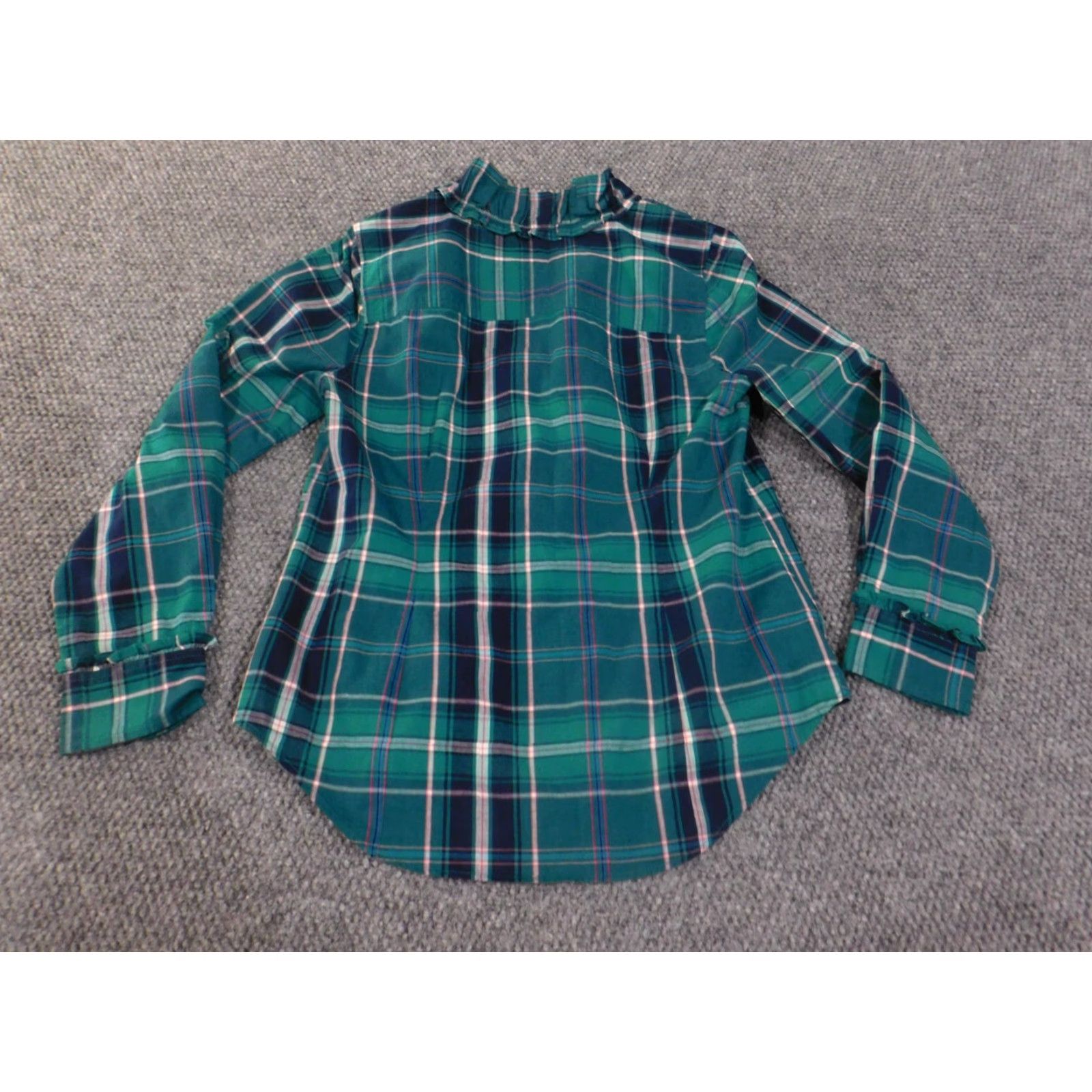 Vintage Crown & Ivy Button-Up Shirt Womens Medium Green Plaid Cotton Stretch V-Neck Long Sleeve Size M / US 6-8 / IT 42-44 - 7 Thumbnail