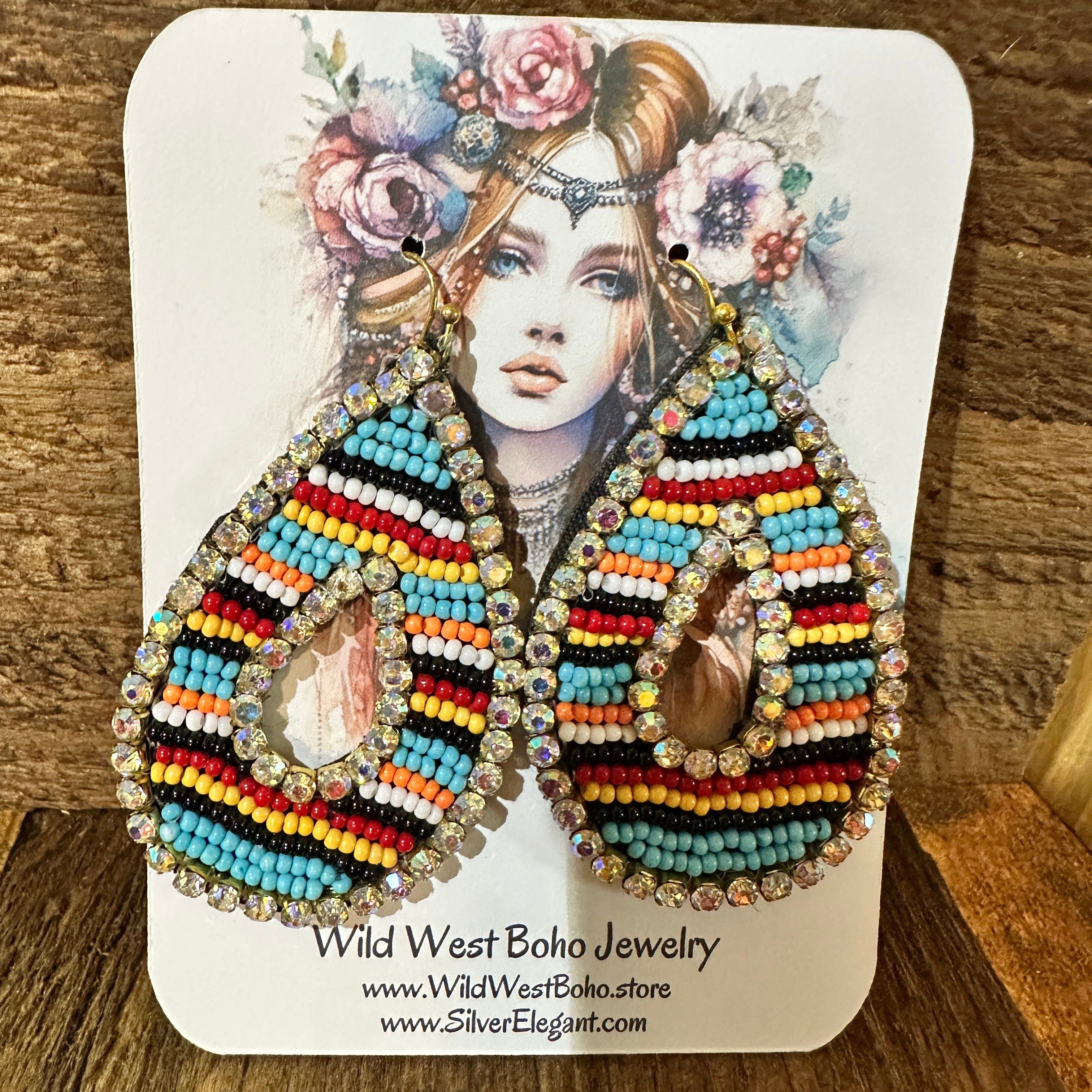 Other Southwestern Chic Teardrop Dangle Earrings, Rhinestones Seed Size ONE SIZE - 6 Thumbnail