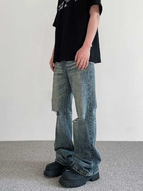 Japanese Brand × Jean American retro high street distressed flared ripped jeans Size US 32 / EU 48 - 4 Thumbnail