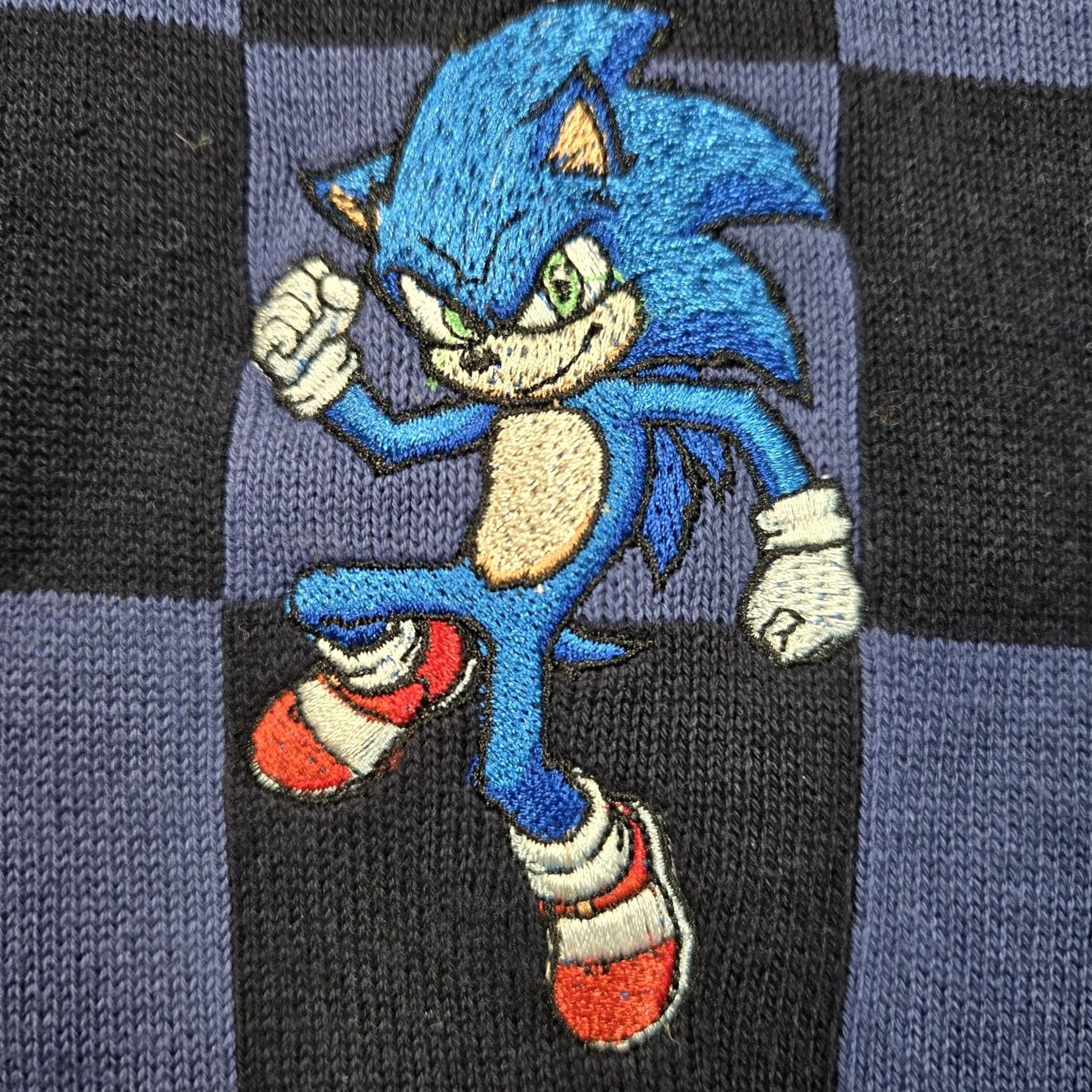 Vintage Ilthy Sonic the Hedgehog Hoodie Sweatshirt Mens M Blue Pullover Checkered Embroidered Logo Pocket Crew Neck Knitted Size US M / EU 48-50 / 2 - 2 Thumbnail