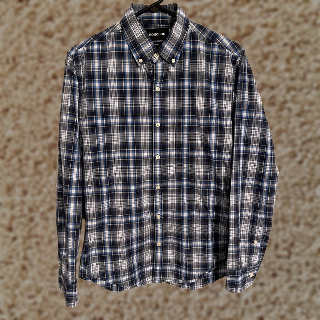 Bonobos Bonobos Slim Fit Button Up Shirt Mens Small S Blue Plaid Casual Dress Long Sleeve Size US S / EU 44-46 / 1 - 1 Thumbnail
