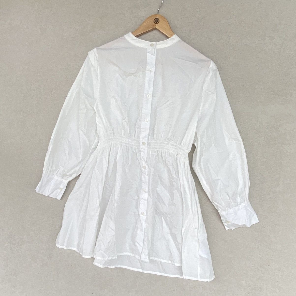 Other Vintage White Cotton Babydoll Mini Dress With Long Sleeves Size M / US 6-8 / IT 42-44 - 2 Thumbnail