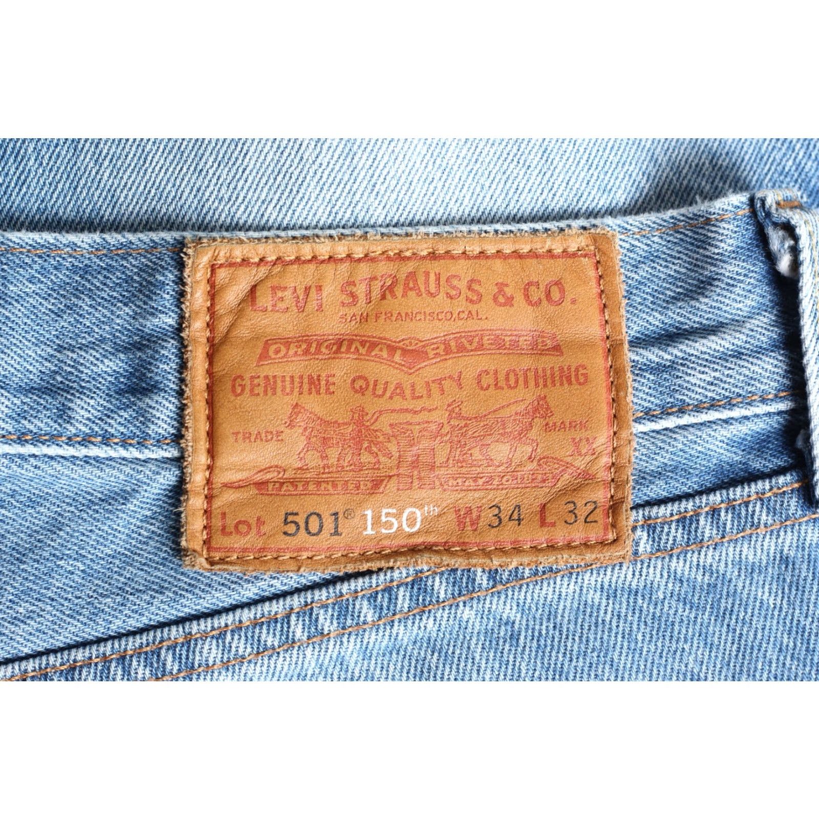 Levi's VINTAGE Levi's 501 Jeans Men 34x28 Distressed Raw Hem 150th Anniversary Edition Denim Blue 5-Pocket Straight Waist 34 Inseam L28 DZ7361 Mens Size US 34 / EU 50 - 3 Thumbnail