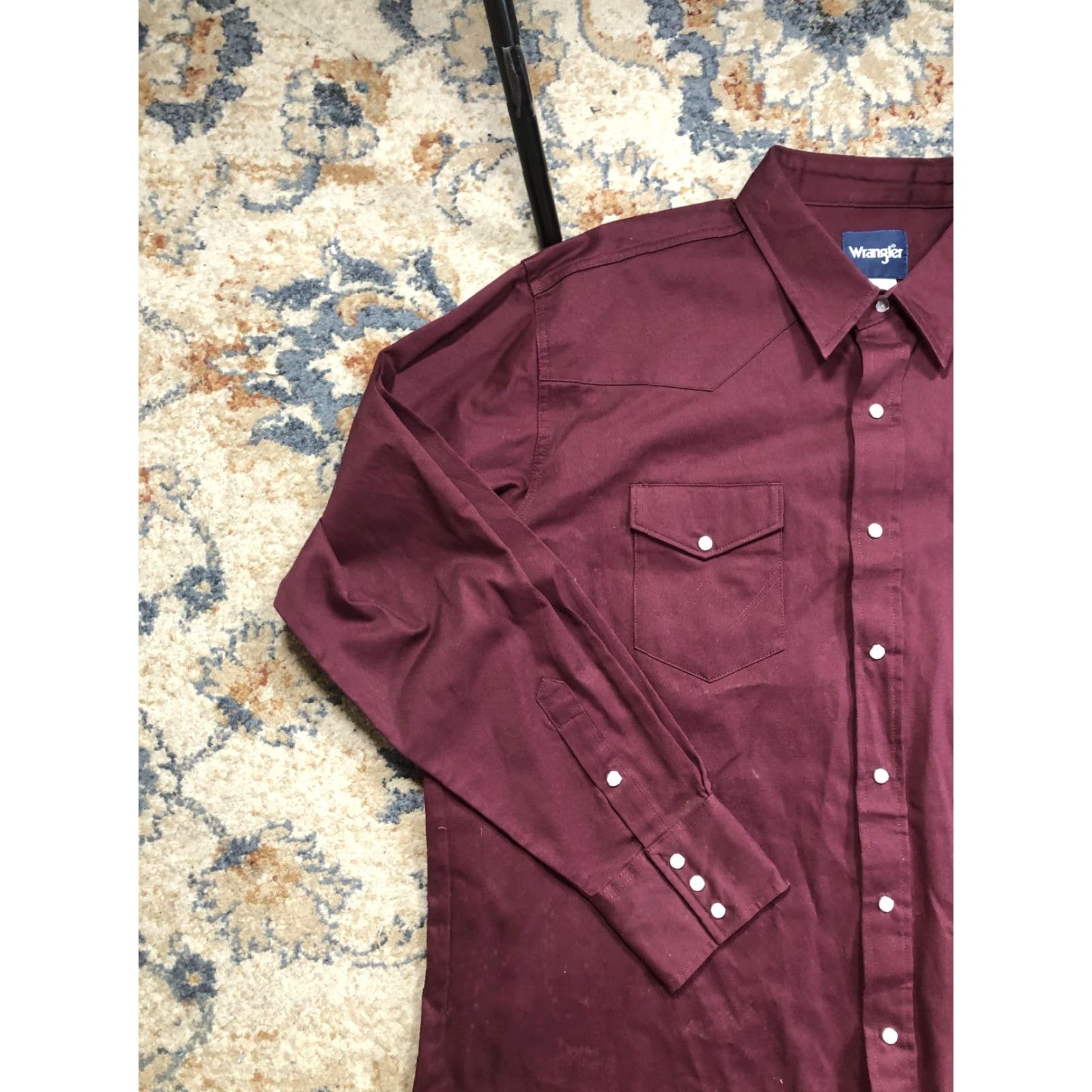 Wrangler Wrangler Shirt Mens 2XL Red Solid Western Pearl Snap Long Sleeve Casual Size US XXL / EU 58 / 5 - 3 Thumbnail