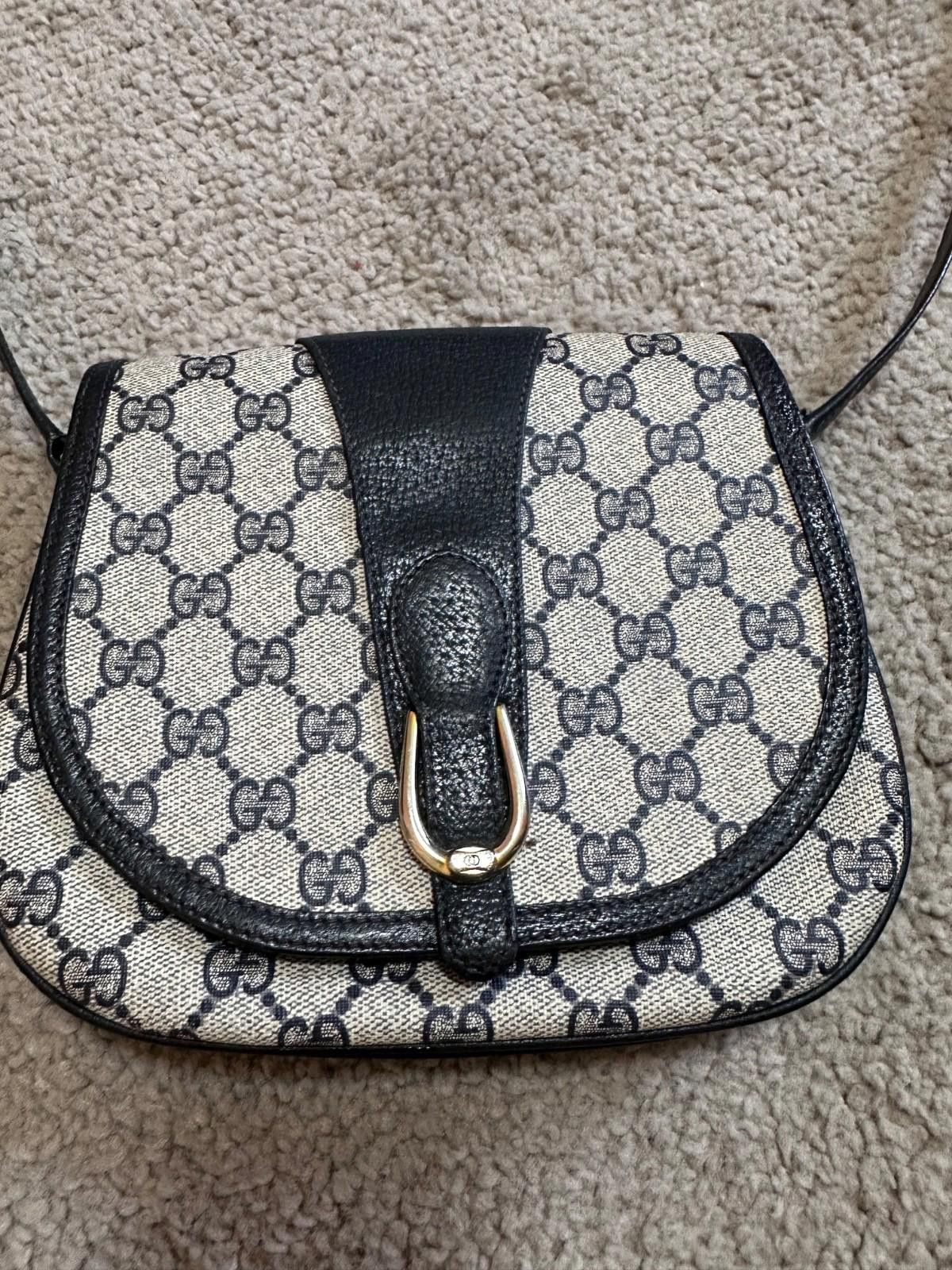Gucci GUCCI GG Canvas Shoulder Bag PVC Leather Gray Navy Size ONE SIZE - 3 Thumbnail