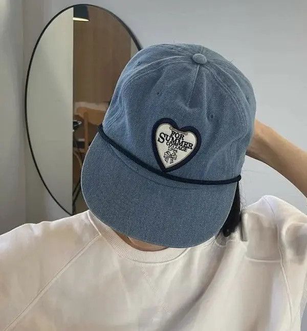 Japanese Brand Outdoor retro y2k heart embroidery denim snapback cap hat Size ONE SIZE - 5 Thumbnail